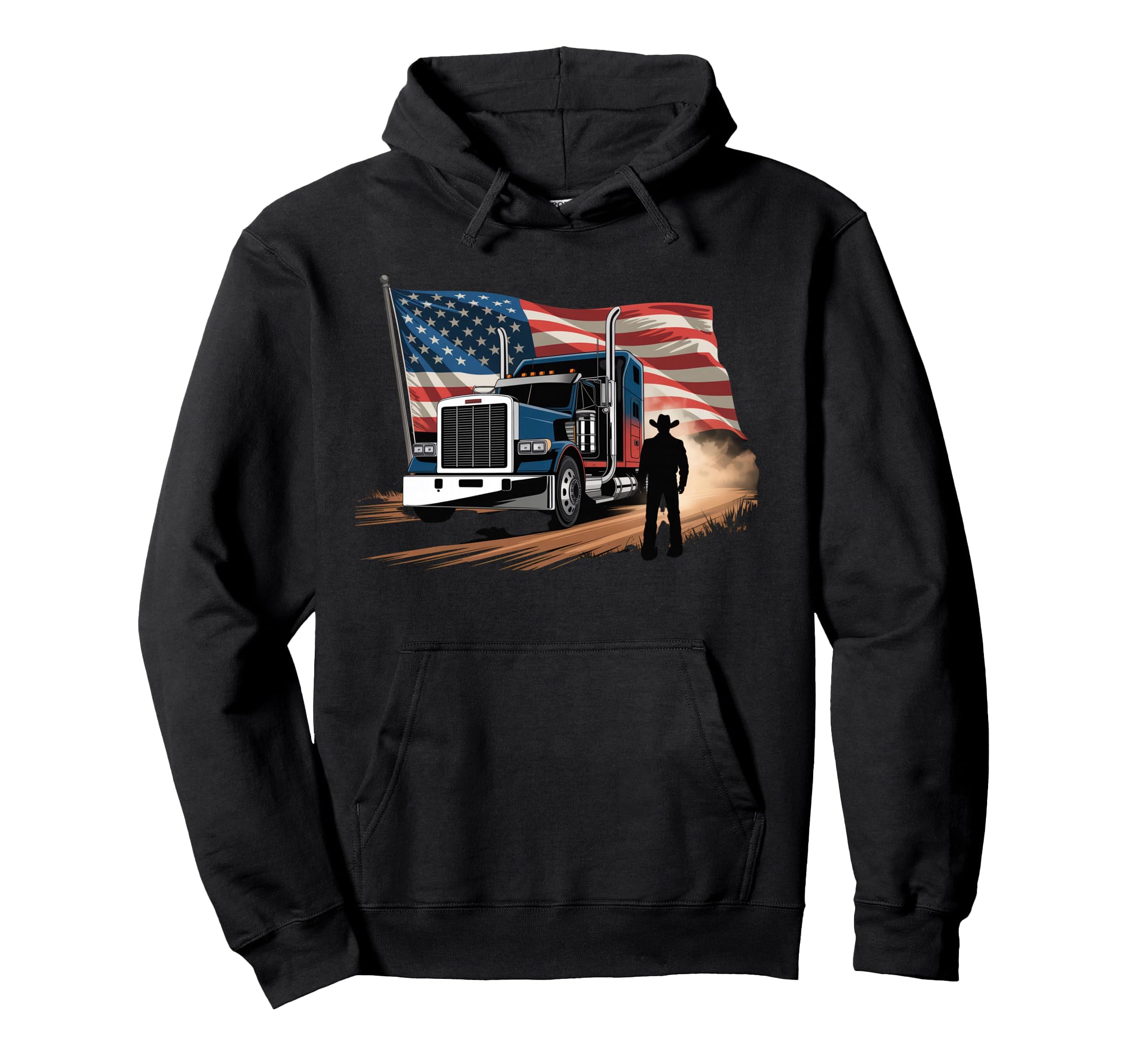 American Flag Trucker Dad Big Rig Hoodie - Graphic Print for Adults - T-Shirt, Sweatshirt, Hoodie