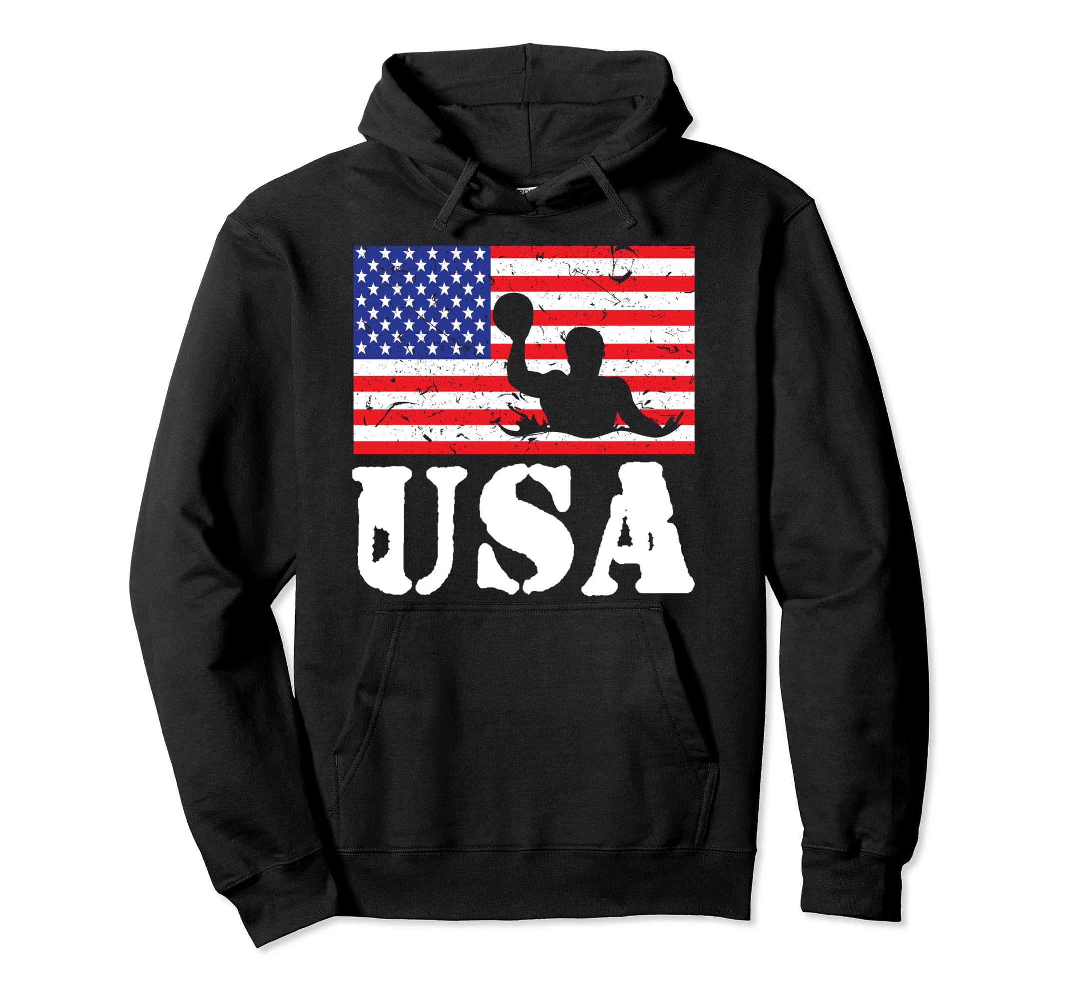 Distressed Water Polo Usa American Flag Hoodie - Fun Novelty Design Unisex - T-Shirt, Sweatshirt, Hoodie