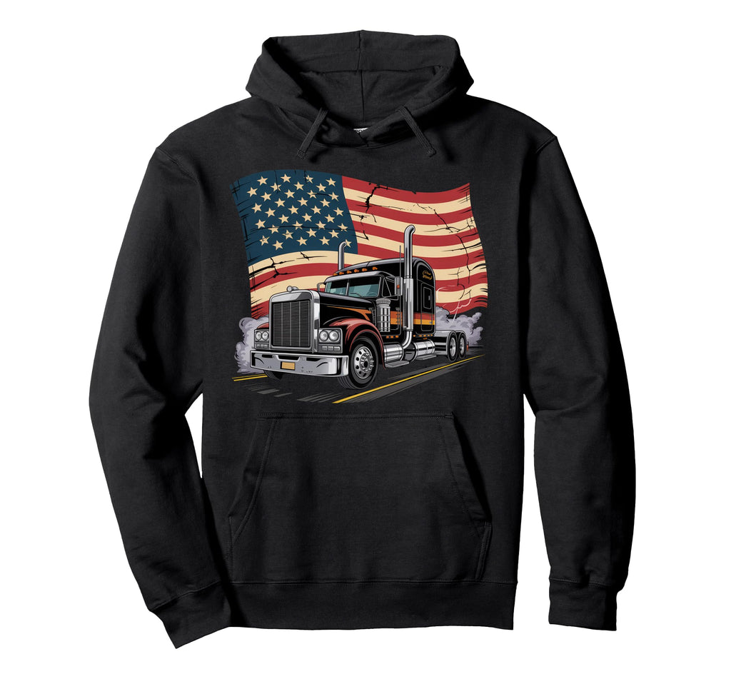 American Flag Trucker Dad Big Rig Hoodie - Minimalist Print Men Women - T-Shirt, Sweatshirt, Hoodie