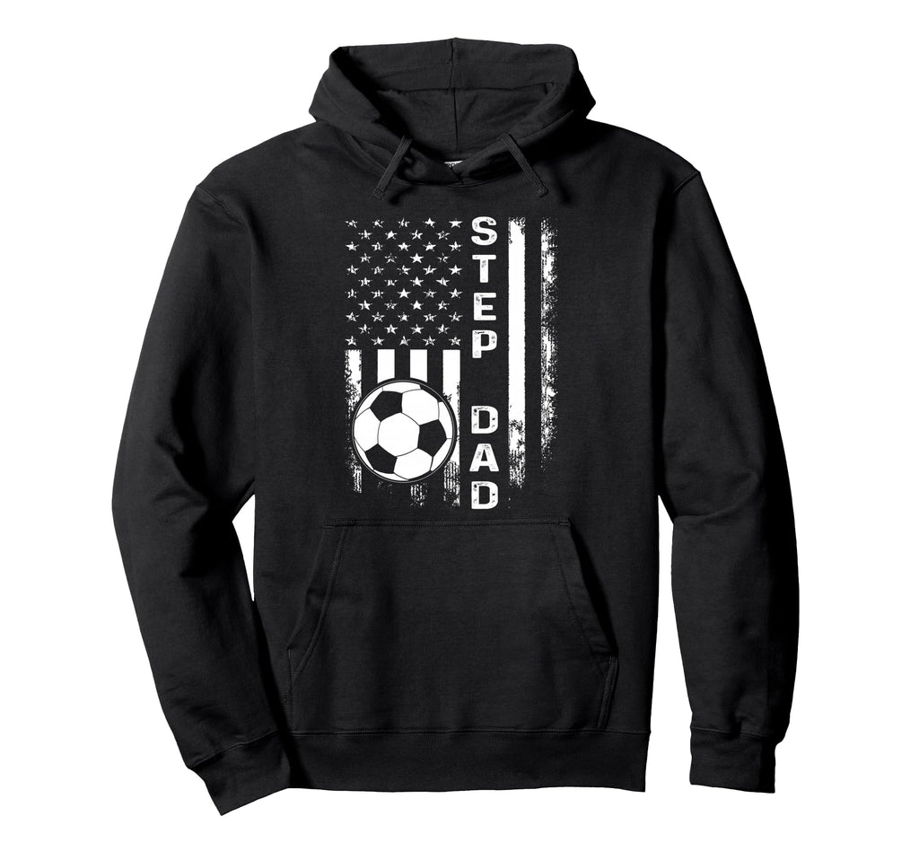 Soccer Step Dad American Flag Hoodie - Graphic Print Men Women - T-Shirt, Sweatshirt, Hoodie