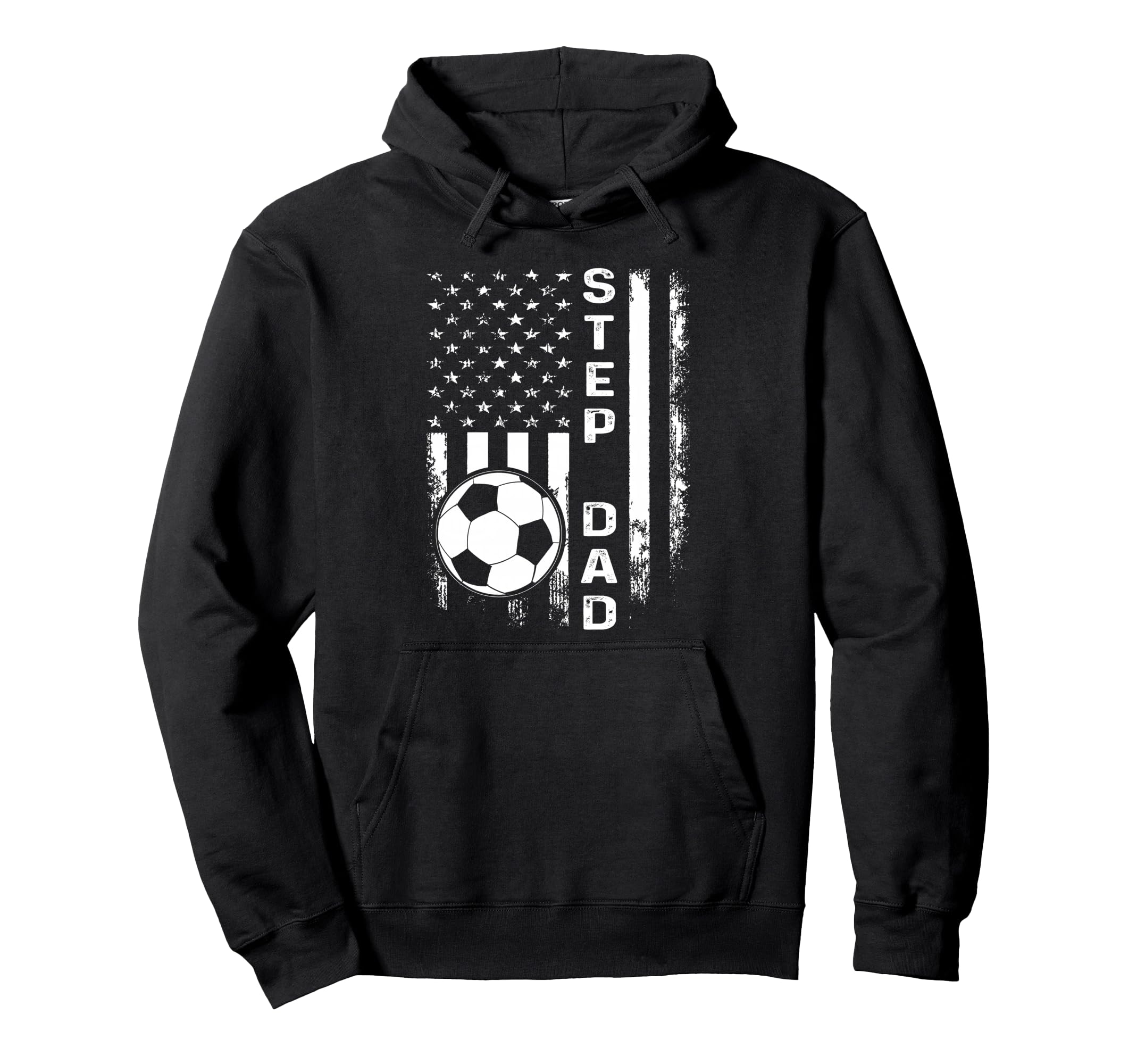 Soccer Step Dad American Flag Hoodie - Graphic Print Men Women - T-Shirt, Sweatshirt, Hoodie