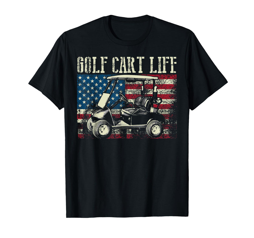 Golf Cart Us Flag Funny Golfing Gift T-Shirt - Custom Art Print Men Women - T-Shirt, Sweatshirt, Hoodie