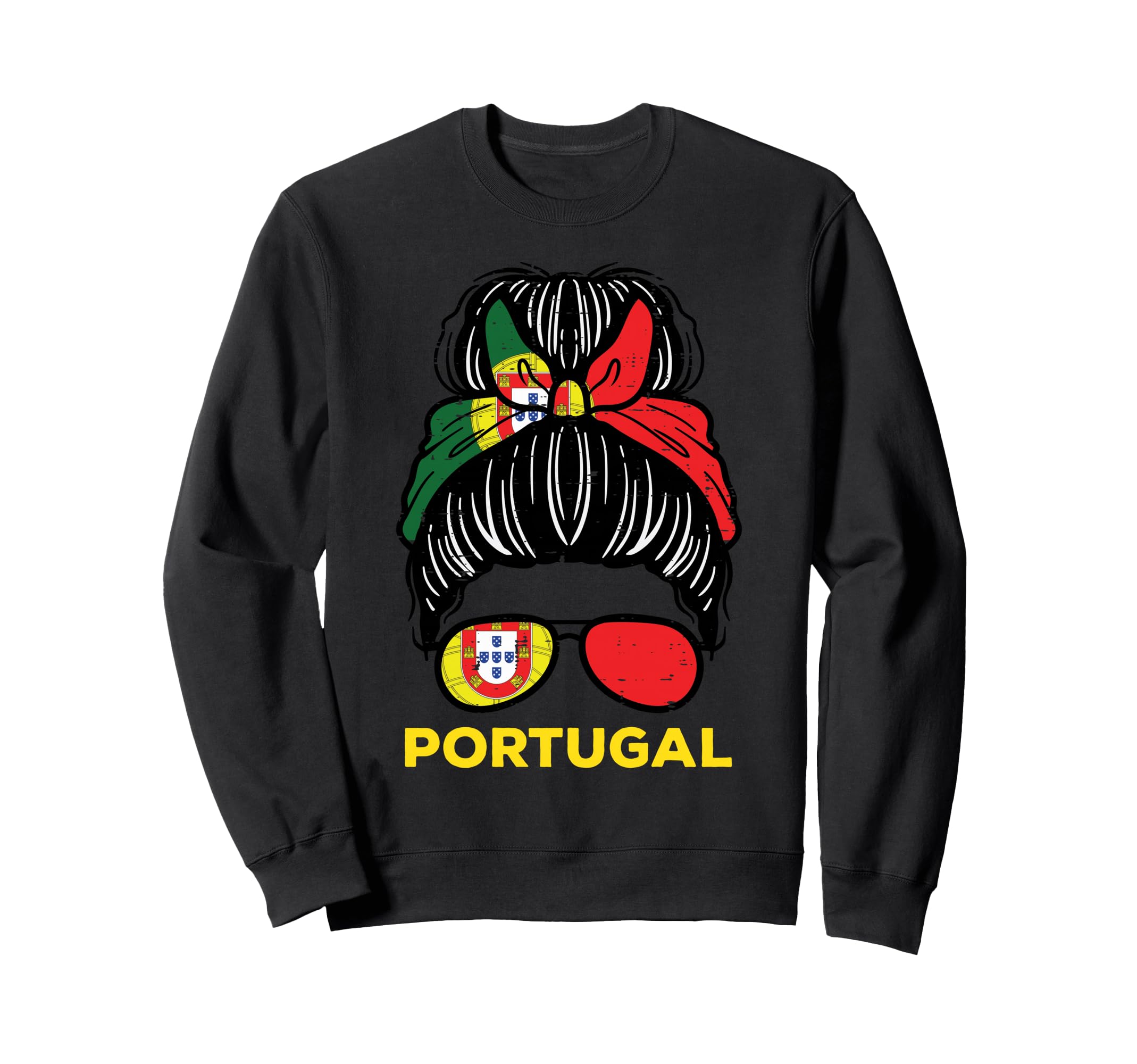 Portugal Flag Messy Bun Football Soccer Sweatshirt - Unique Graphic Unisex - T-Shirt, Sweatshirt, Hoodie