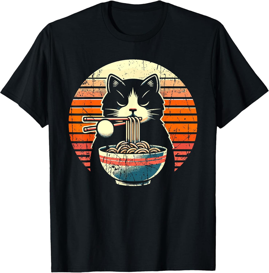 Anime Ramen Cat Retro Japanese Noodles Kawaii - Adult & Kids T-Shirts, Sweatshirts & Hoodies apparel design preview 1