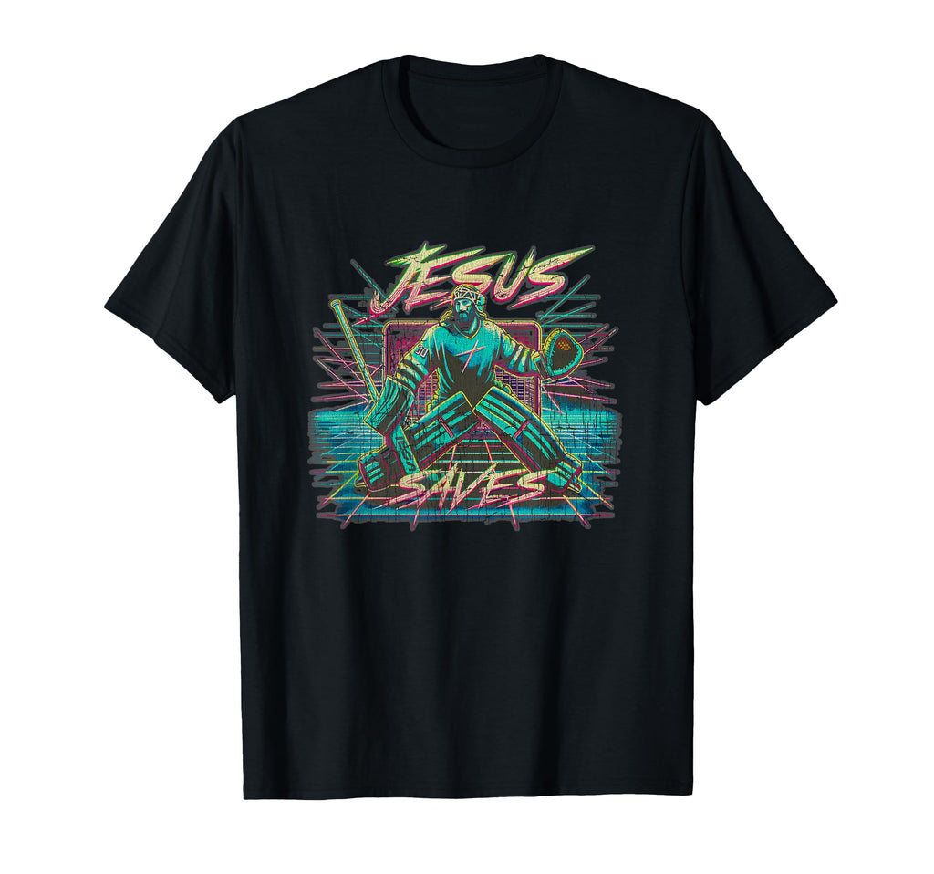 Vaporwave Jesus Saves Ice Hockey T-Shirt - Streetwear Style for Adults - T-Shirt, Sweatshirt, Hoodie