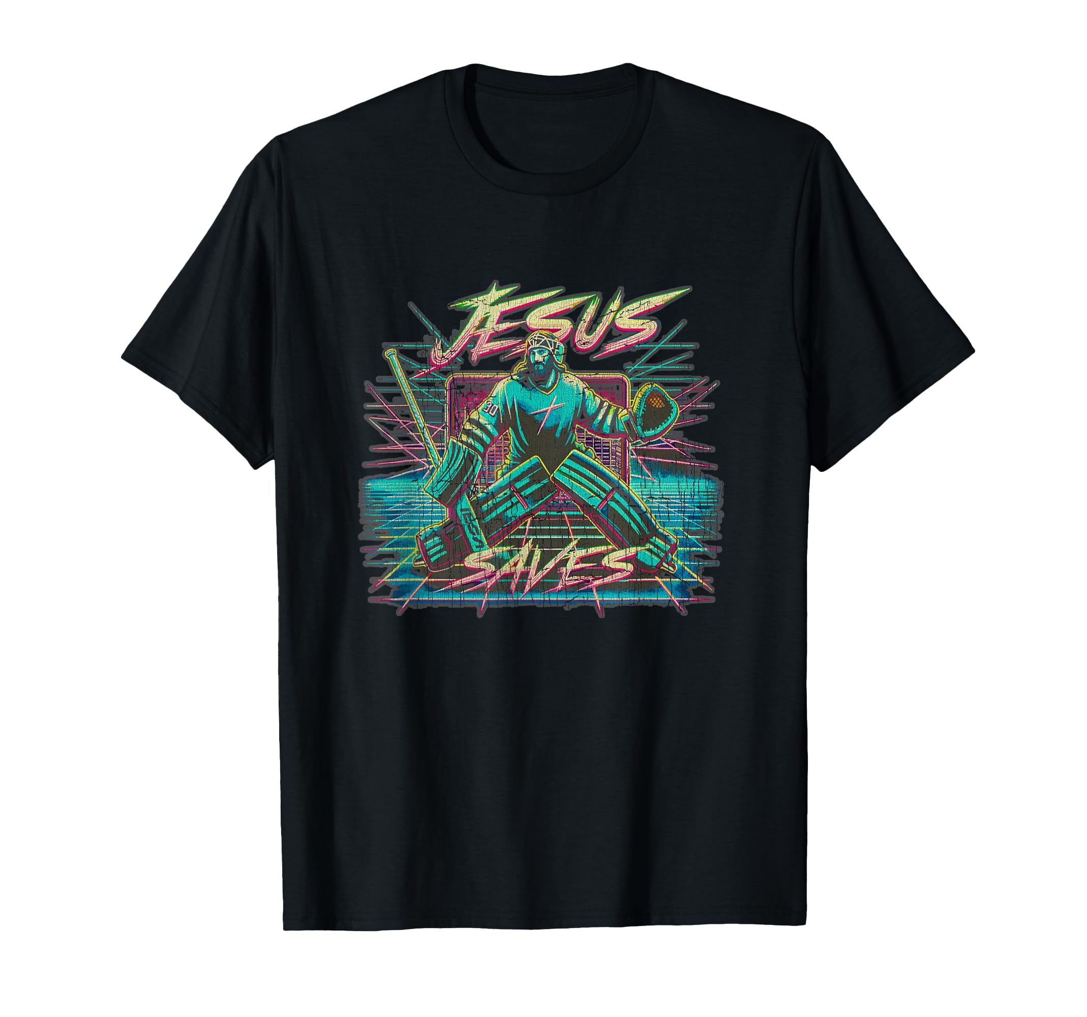 Vaporwave Jesus Saves Ice Hockey T-Shirt - Streetwear Style for Adults - T-Shirt, Sweatshirt, Hoodie