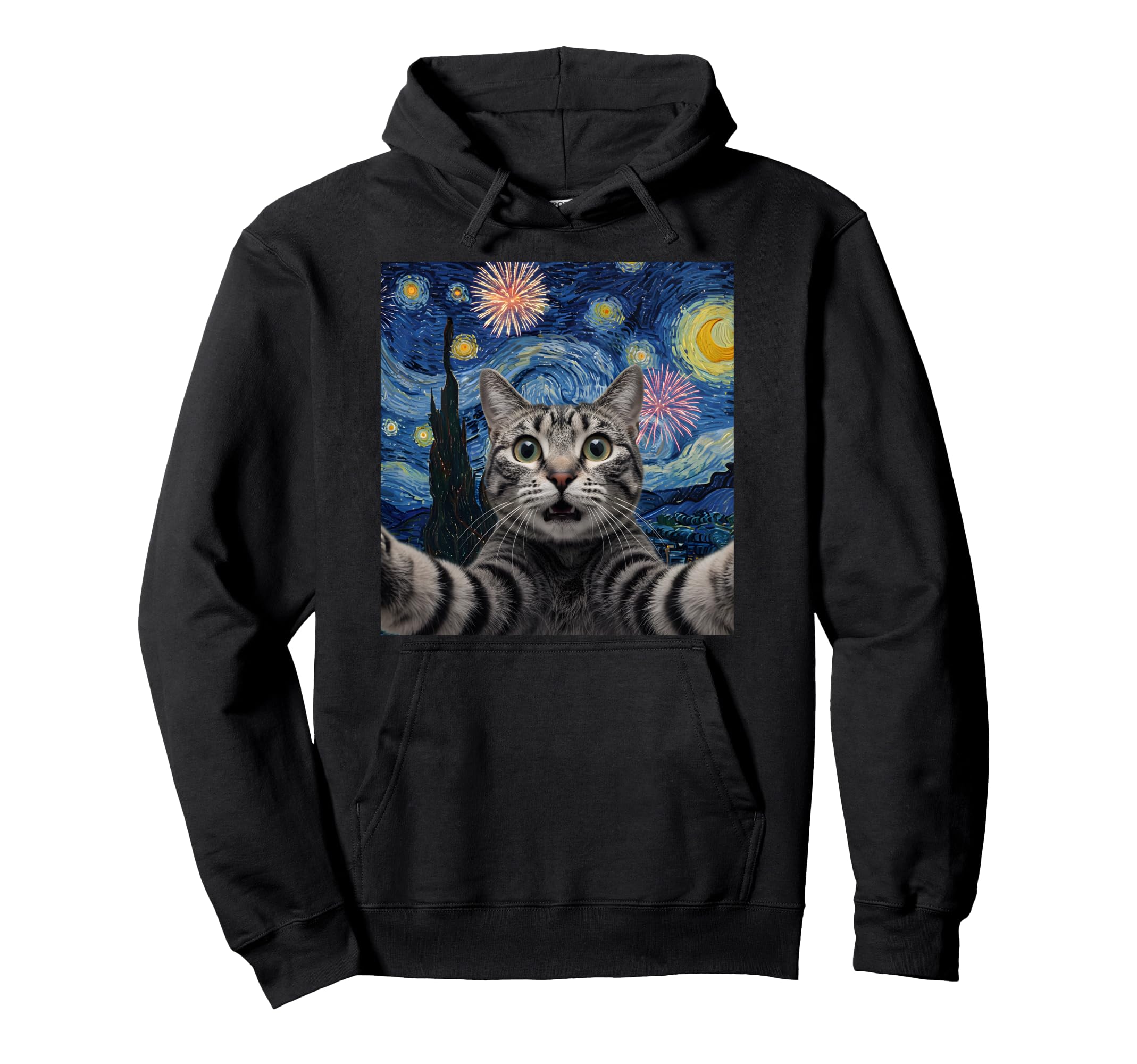 Cat Starry Night Van Gogh Cat Cat Lover Hoodie - Fun Novelty Design Unisex - T-Shirt, Sweatshirt, Hoodie
