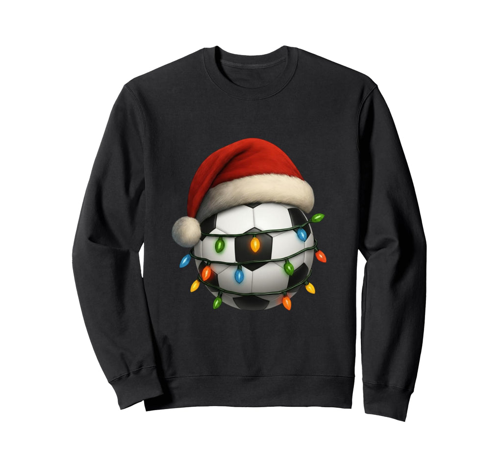 Soccer Santa Hat Lights Funny Holiday Sweatshirt - Unique Graphic Men Women - T-Shirt, Sweatshirt, Hoodie
