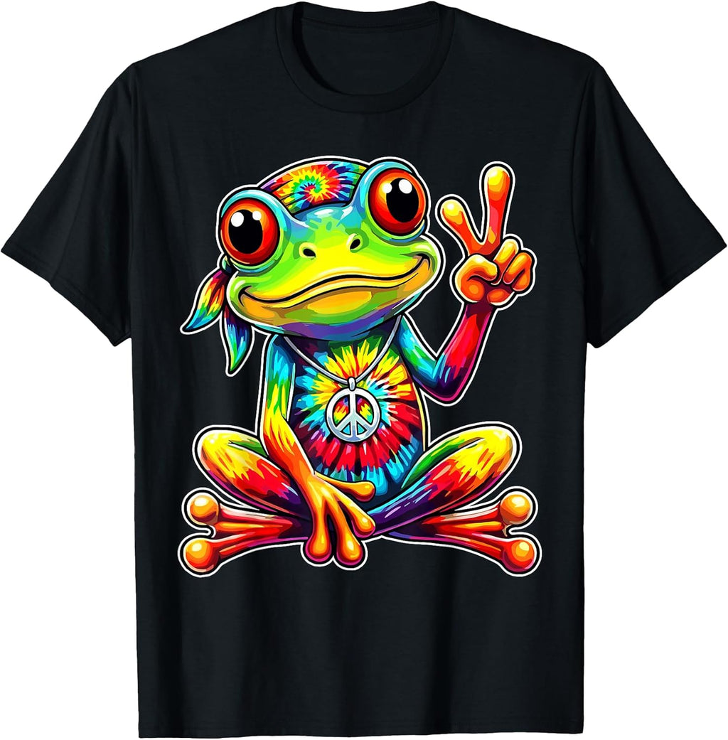 Tie Dye Frog Peace Sign Hippie - Adult & Kids T-Shirts, Sweatshirts & Hoodies apparel design preview 1