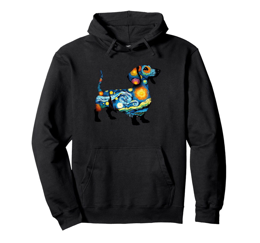 Dachshund Starry Night Painting Van Hoodie - Unique Graphic for Adults - T-Shirt, Sweatshirt, Hoodie