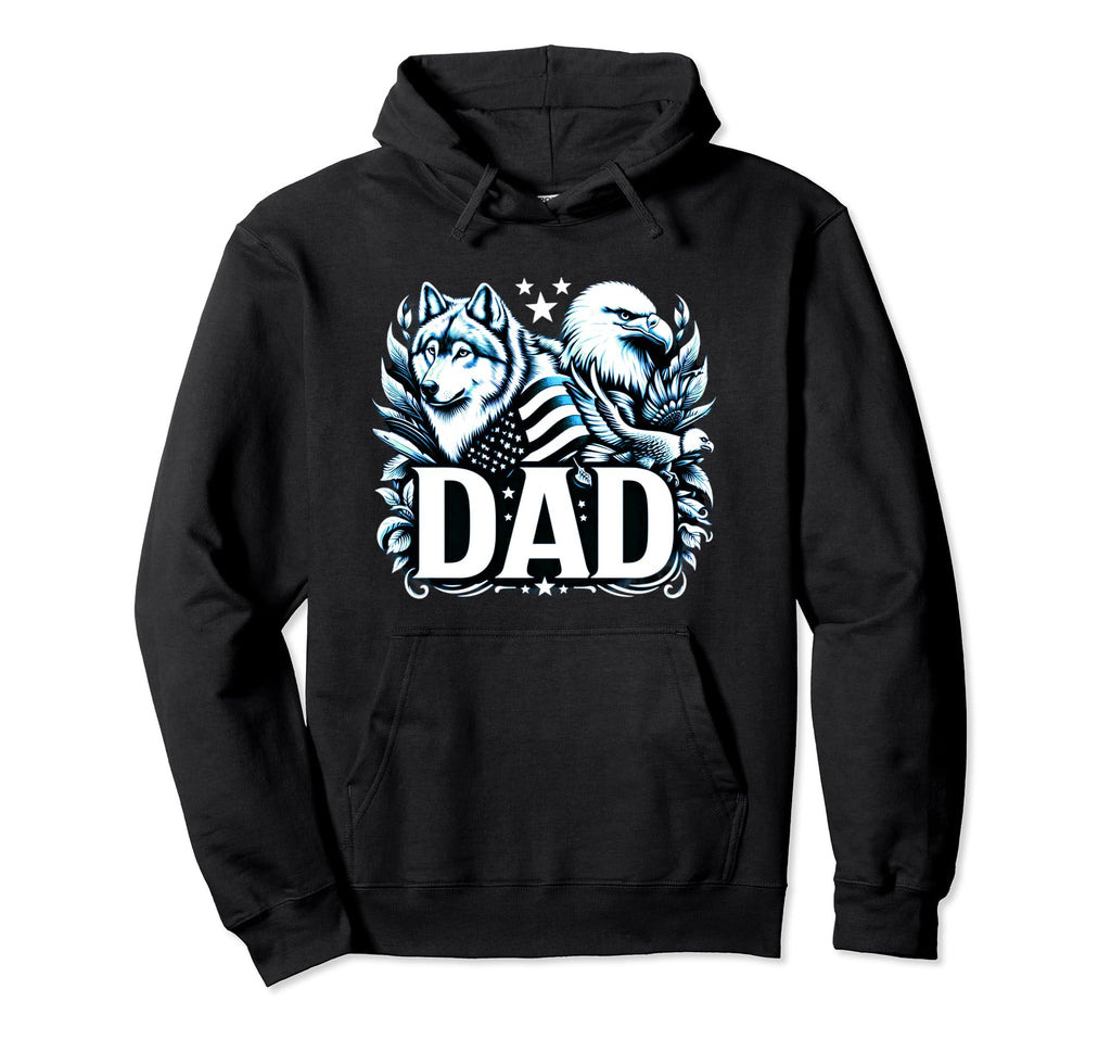 Dad Wolf Bald Eagle American Flag Hoodie - Custom Art Print for Adults - T-Shirt, Sweatshirt, Hoodie