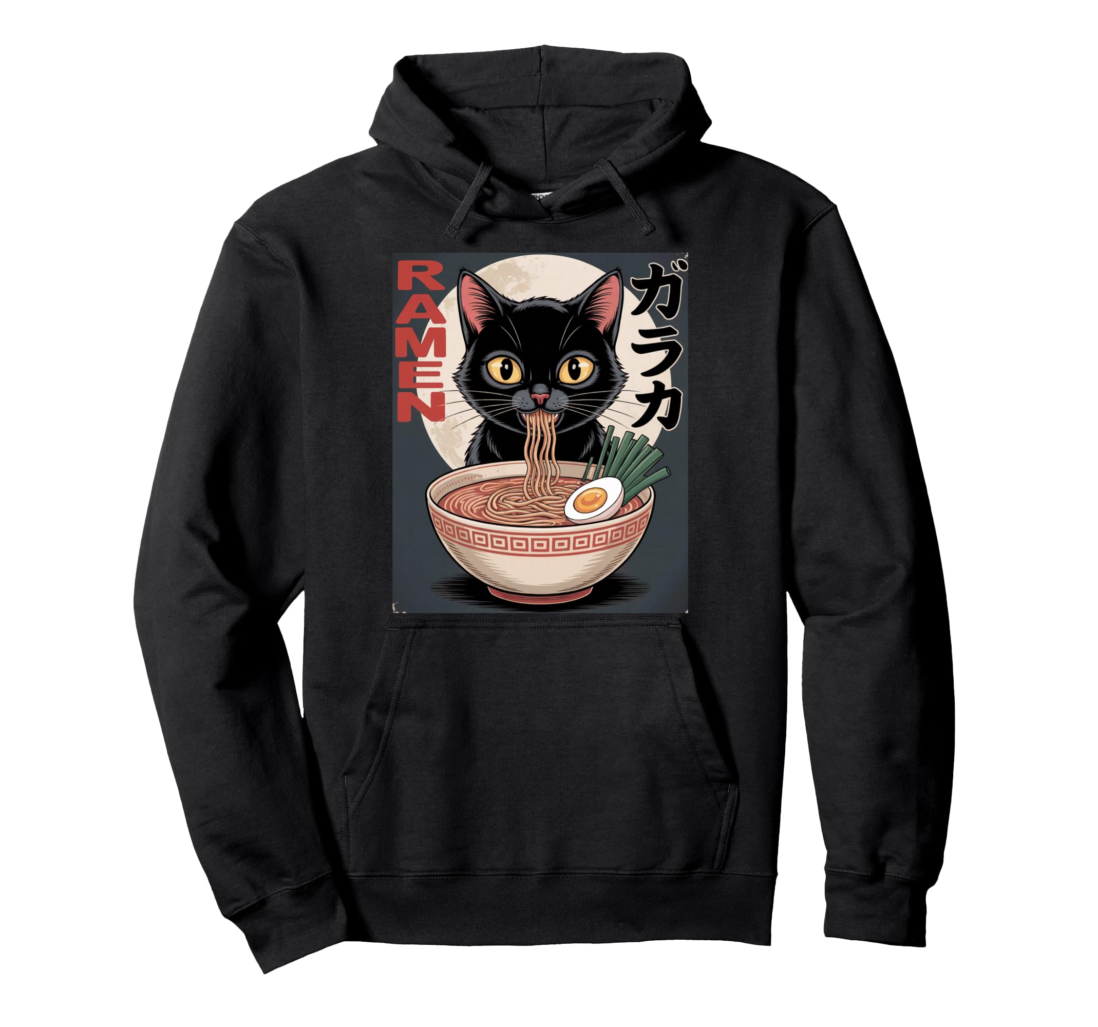 Kawaii Cat Eating Ramen Noodles Funny Hoodie - Novelty Apparel for Adults - T-Shirt, Sweatshirt, Hoodie