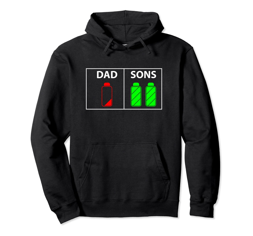 Low Battery Dad Two Sons Or Twin Fathers Hoodie - Graphic Print for Adults - T-Shirt, Sweatshirt, Hoodie