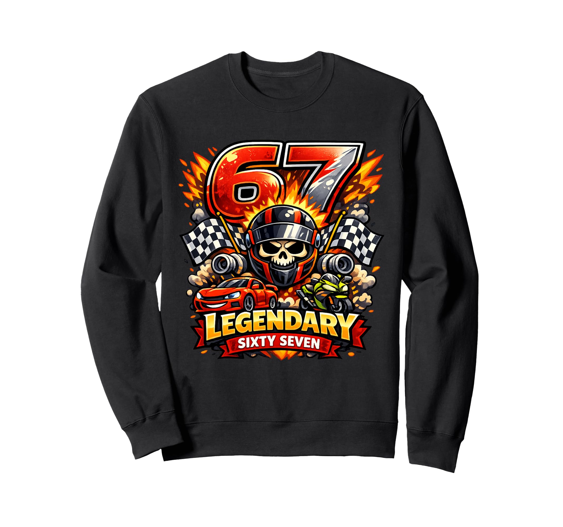 67Th Birthday Racing Car Motorcycle Sweatshirt - Graphic Print Unisex - T-Shirt, Sweatshirt, Hoodie