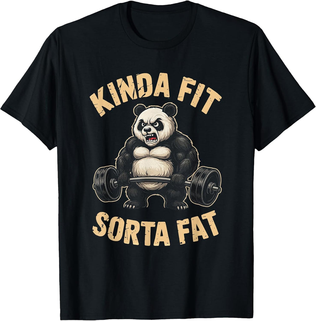 Kinda Fit Sorta Fat Funny Gym Panda Weightlifting - Adult & Kids T-Shirts, Sweatshirts & Hoodies apparel design preview 1