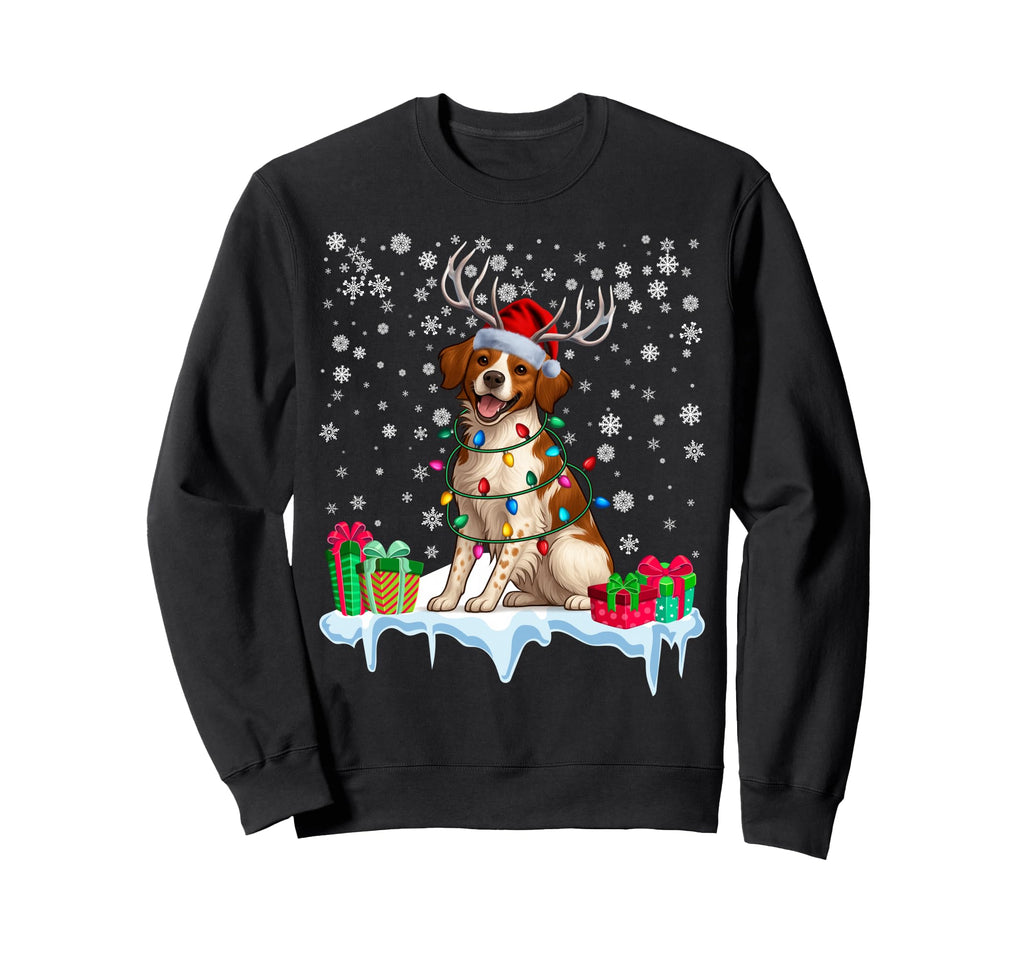 Brittany Spaniel Santa Hat Sweatshirt - Aesthetic Graphic for Adults - T-Shirt, Sweatshirt, Hoodie