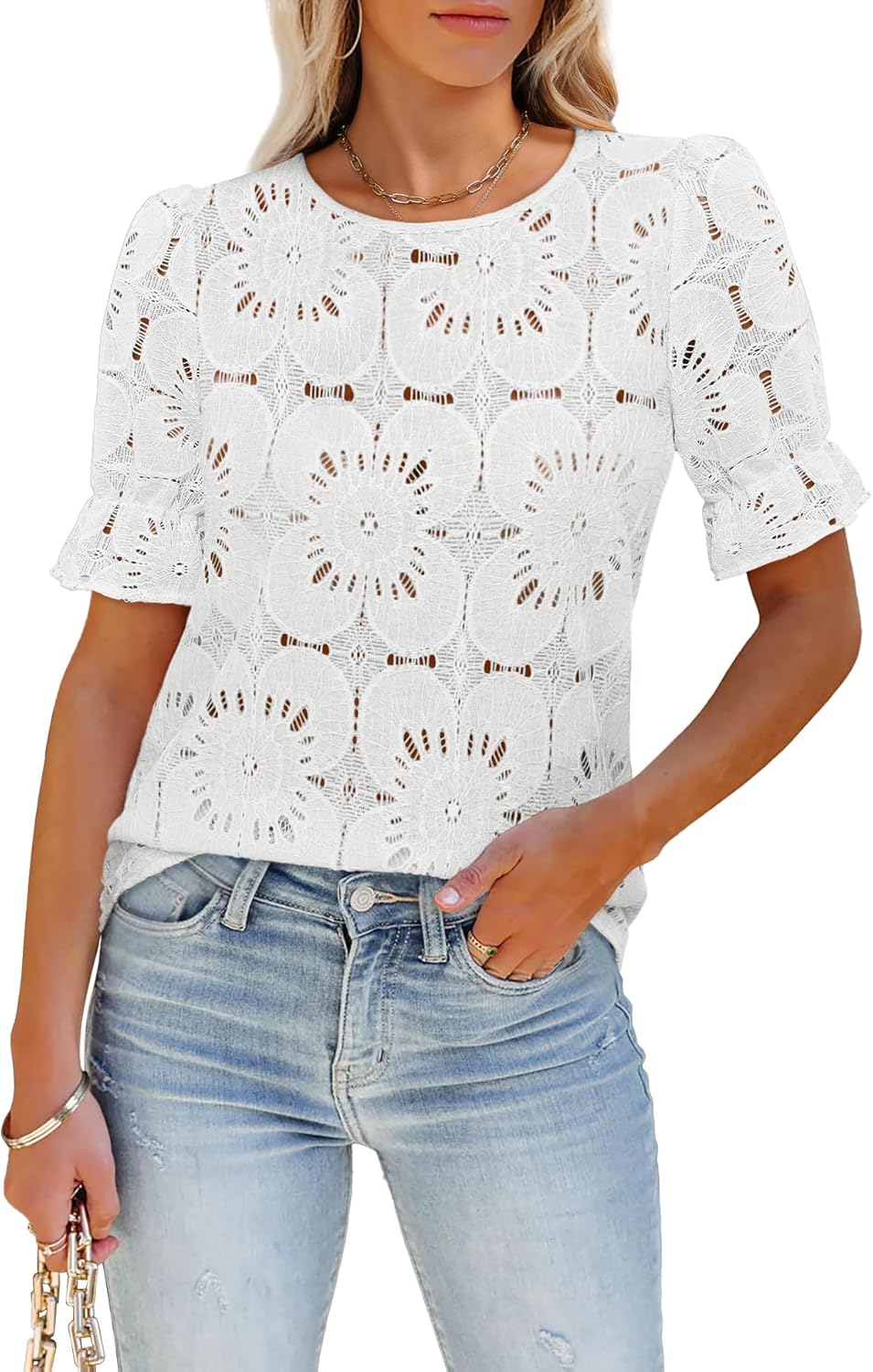 Women's Eyelet Tops Puff Short Sleeve Blouses Dressy - Adult & Kids T-Shirts, Sweatshirts & Hoodies apparel design preview 1