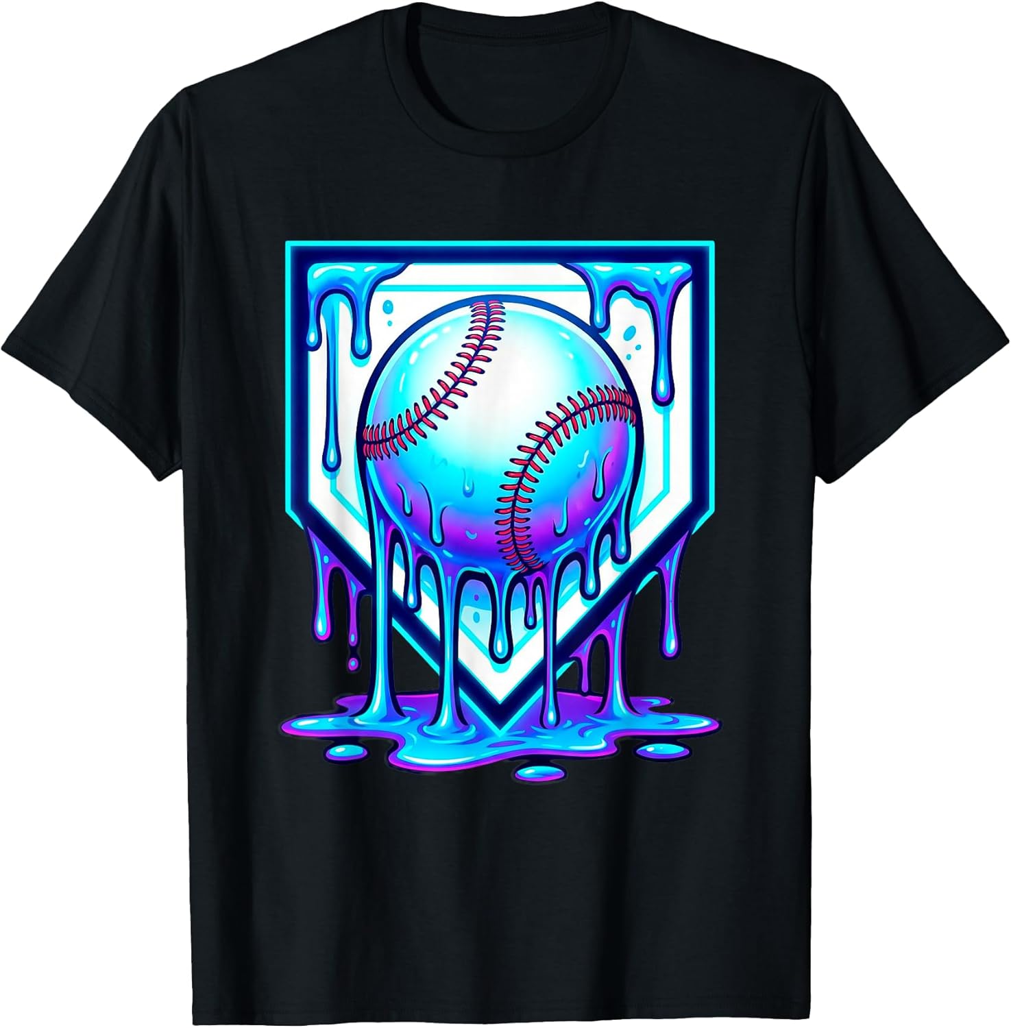 Baseball Drip Ice Cream Blue Glow Melt Ball Graphic - Adult & Kids T-Shirts, Sweatshirts & Hoodies apparel design preview 1