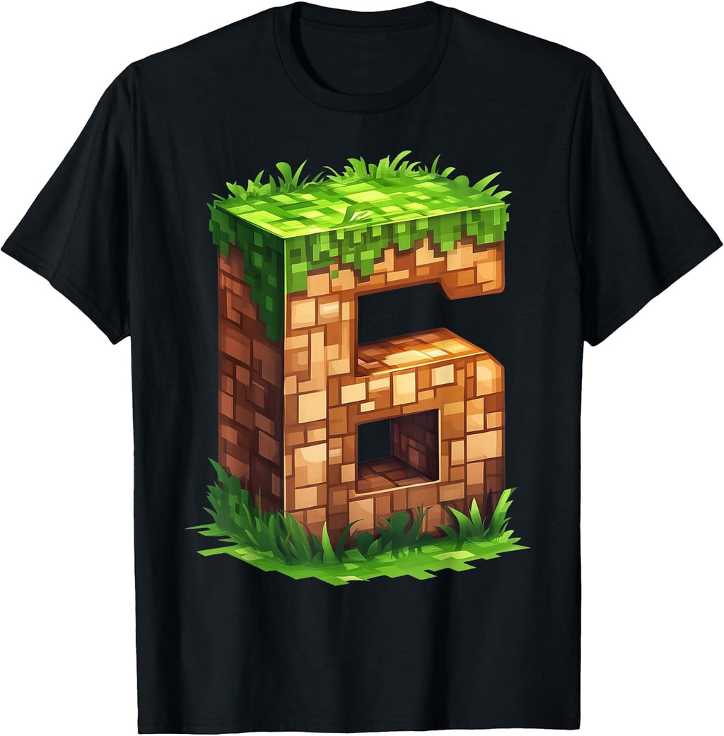 Fun 6th Birthday Number 6 Video Gamer Pixel Themed - Adult & Kids T-Shirts, Sweatshirts & Hoodies apparel design preview 1