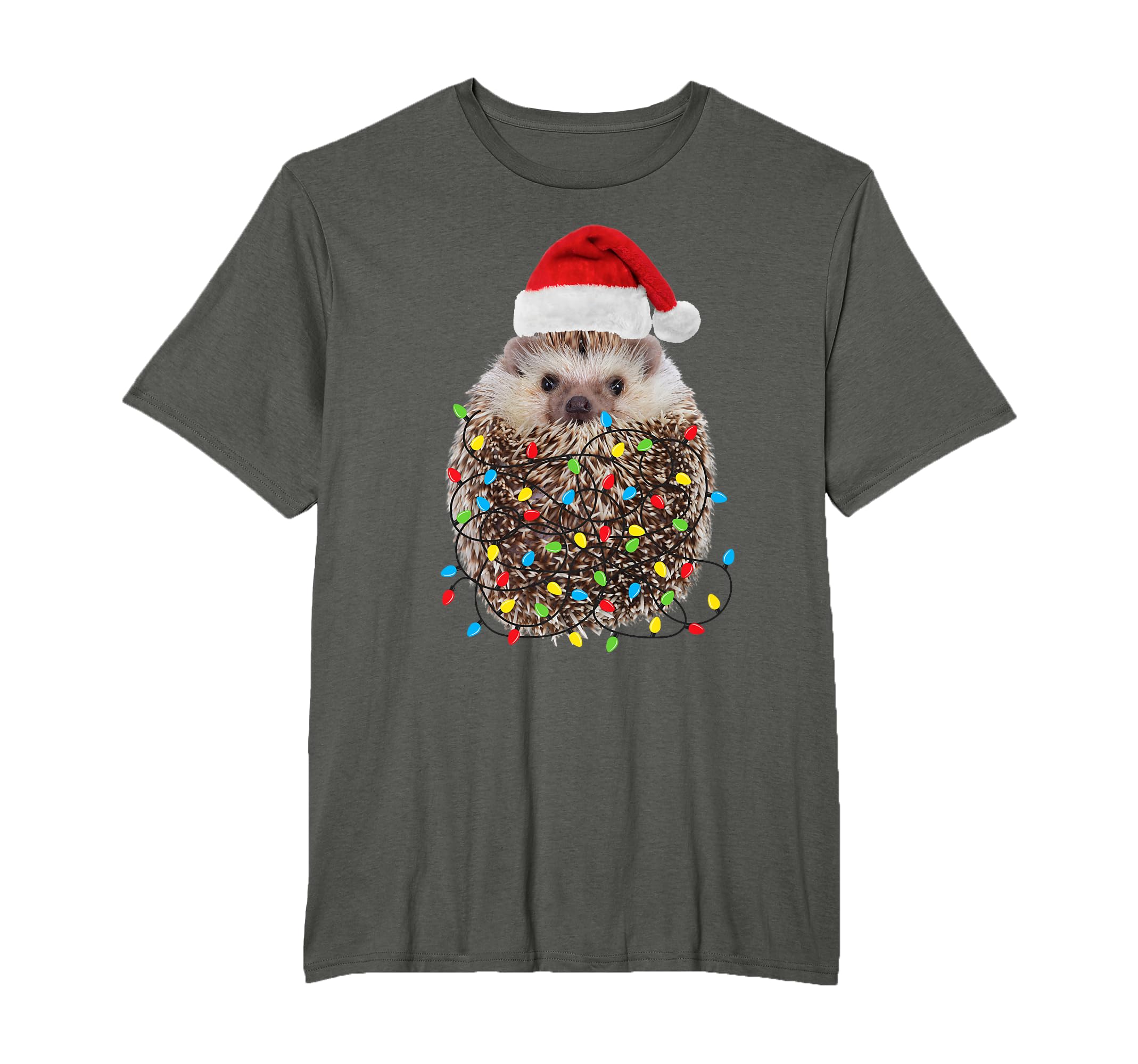 Hedgehog Santa Hat Chritmas Lights T-Shirt - Minimalist Print Unisex - T-Shirt, Sweatshirt, Hoodie