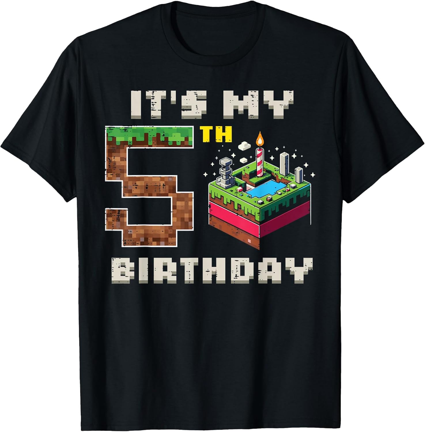 My 5th Birthday Pixel Game 5 Cake Video Gamer Boys - Adult & Kids T-Shirts, Sweatshirts & Hoodies apparel design preview 1