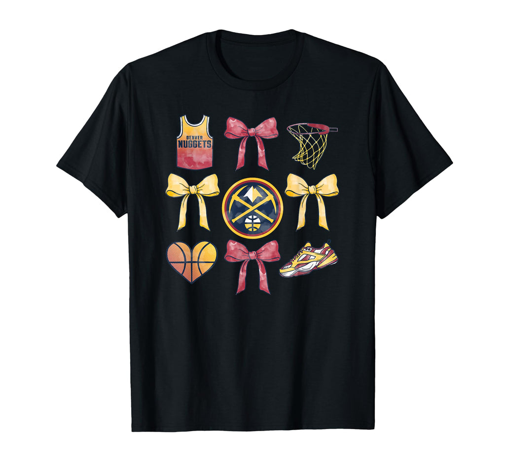 Nba Denver Nuggets Bow Grid T-Shirt - Aesthetic Graphic for Adults - T-Shirt, Sweatshirt, Hoodie