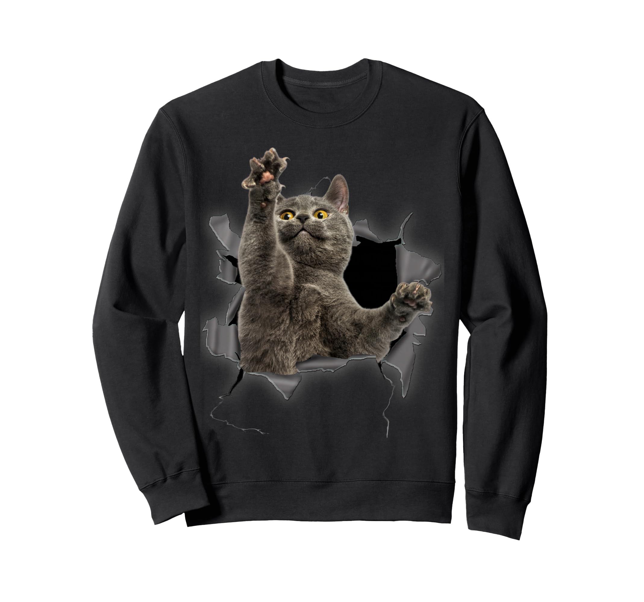 Grey Cat Torn Cloth Funny Gifts Cat Sweatshirt - Streetwear Style Unisex - T-Shirt, Sweatshirt, Hoodie