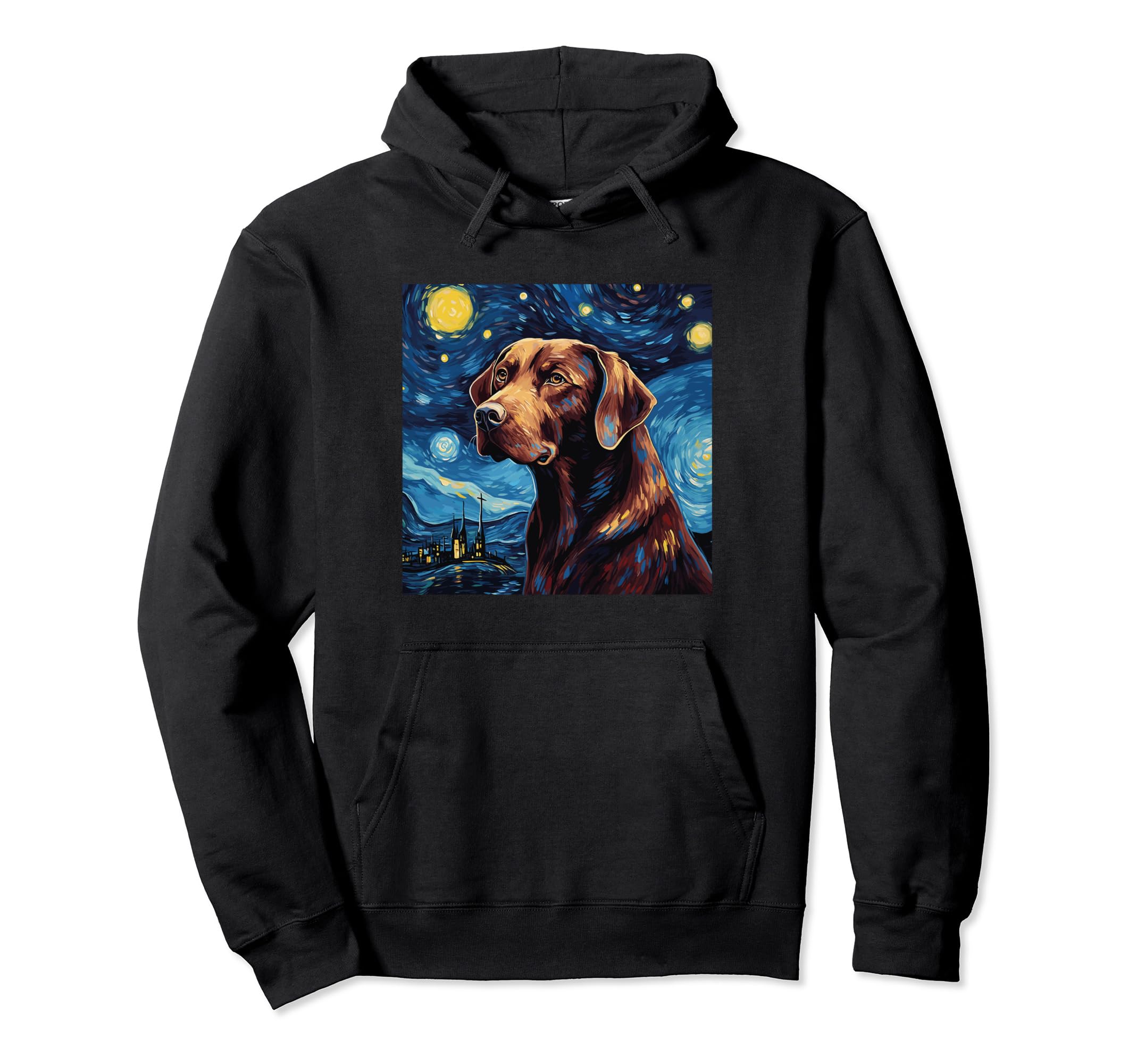 Chocolate Lab Starry Night Dog Mom Dog Dad Hoodie - Custom Art Print Unisex - T-Shirt, Sweatshirt, Hoodie