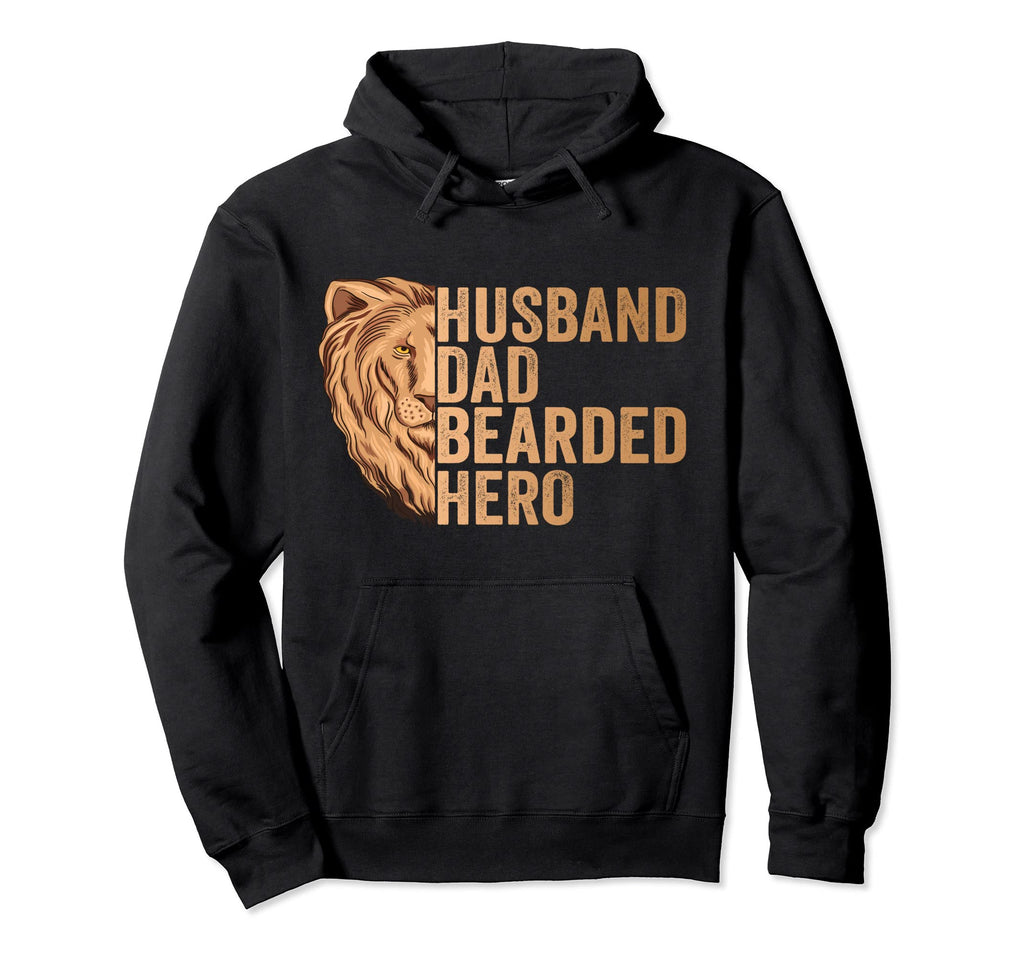 Husband Dad Bearded Hero Lion Beard Hoodie - Minimalist Print Men Women - T-Shirt, Sweatshirt, Hoodie