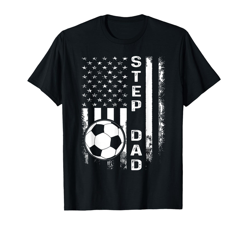 Soccer Step Dad American Flag T-Shirt - Unique Graphic Unisex - T-Shirt, Sweatshirt, Hoodie