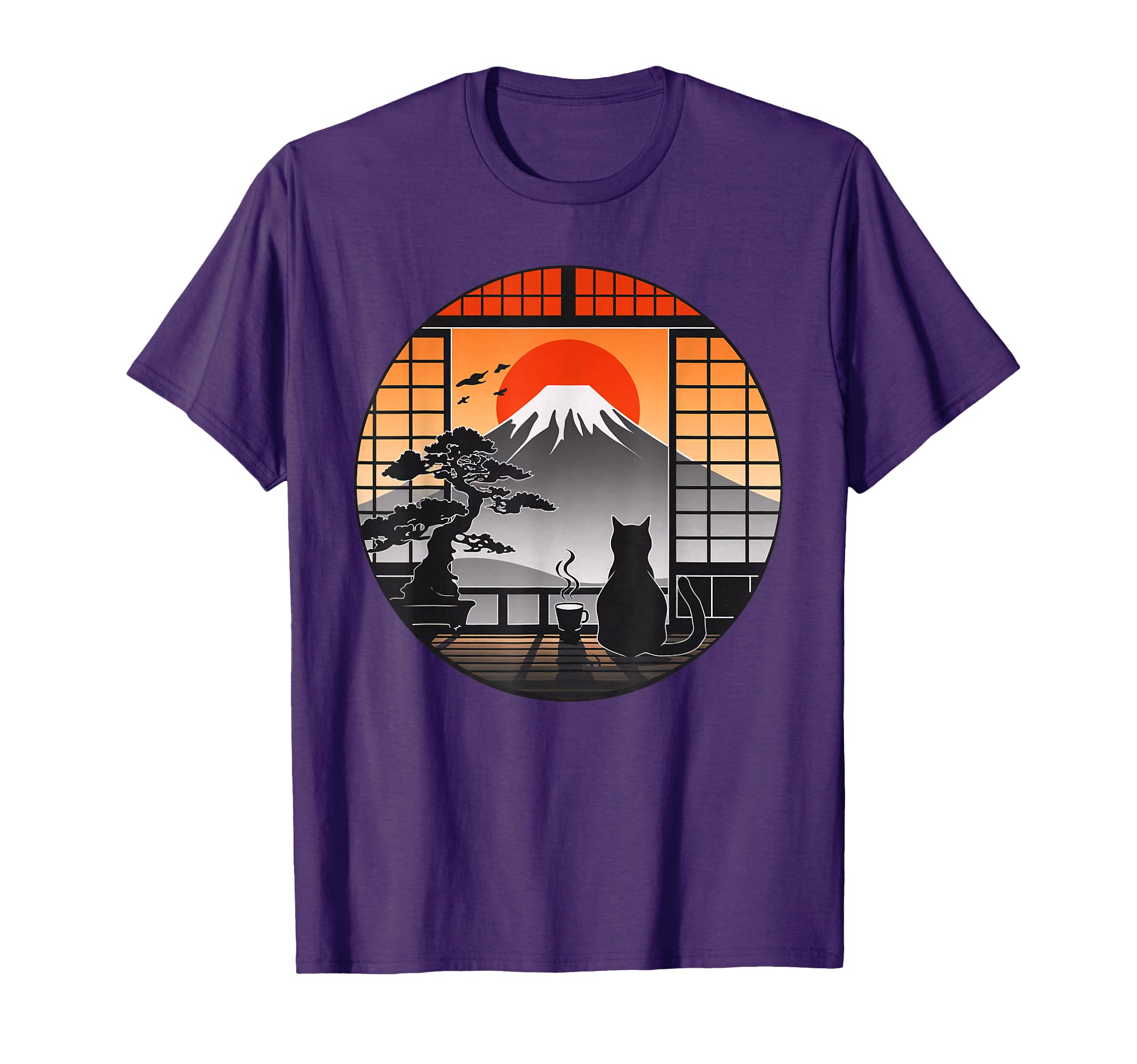 Japanese Mt Fuji Bonzai Tree Cat T-Shirt - Casual Everyday Wear Unisex - T-Shirt, Sweatshirt, Hoodie