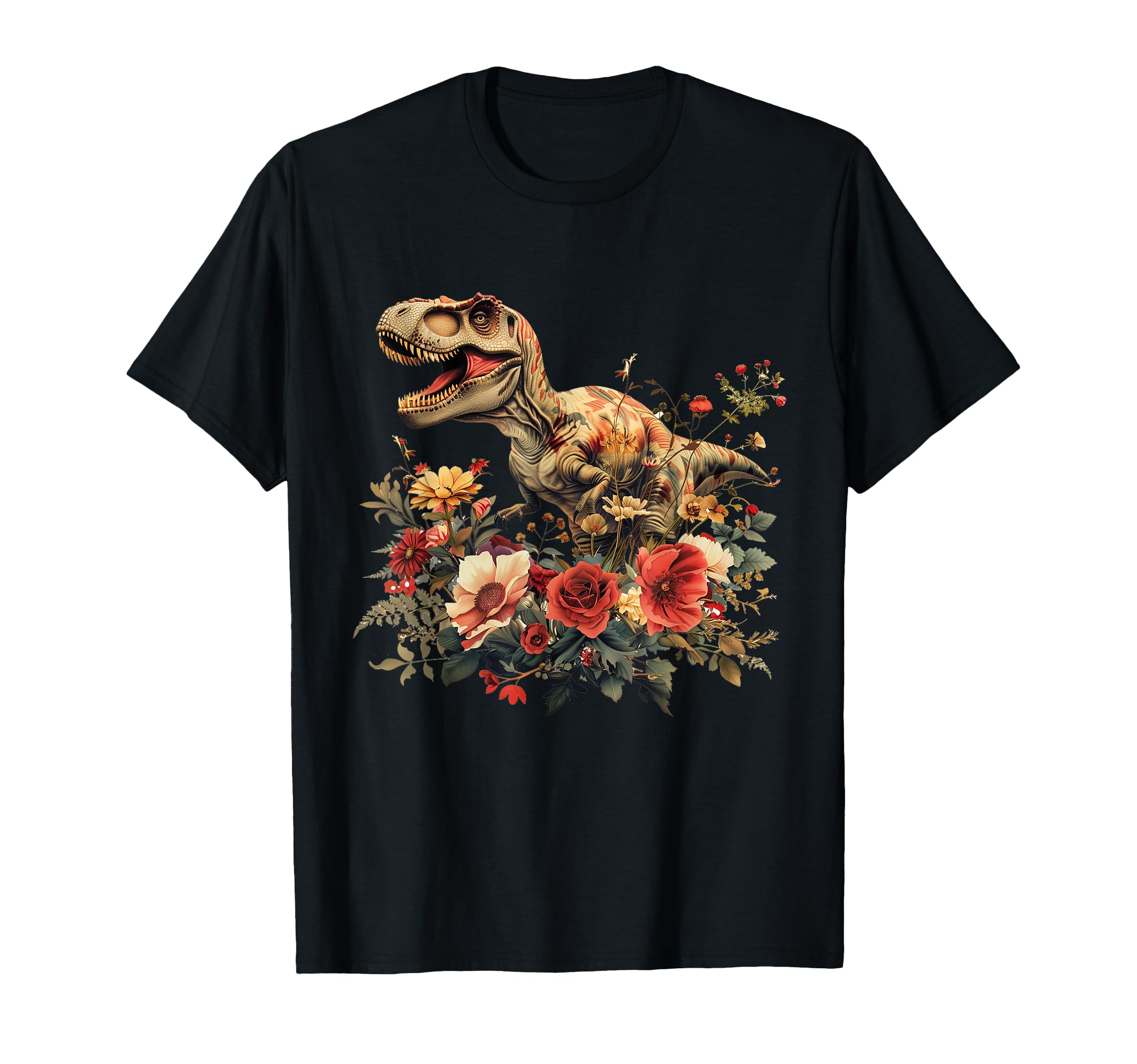 Dinosaur Dino Trex Floral Flower T-Shirt - Fun Novelty Design for Adults - T-Shirt, Sweatshirt, Hoodie