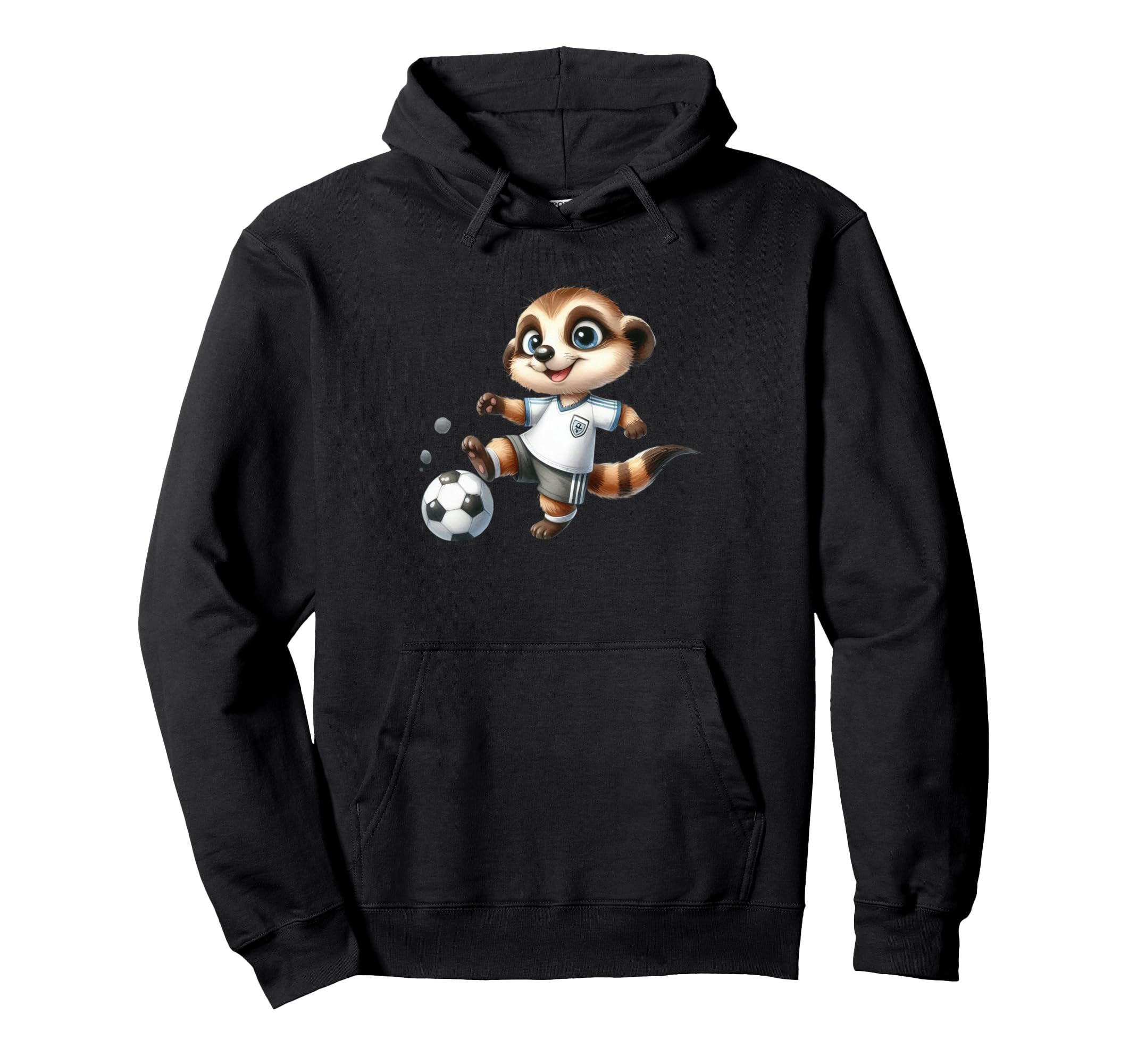 Meerkat Soccer Player Cartoon Kicking Hoodie - Minimalist Print for Adults - T-Shirt, Sweatshirt, Hoodie