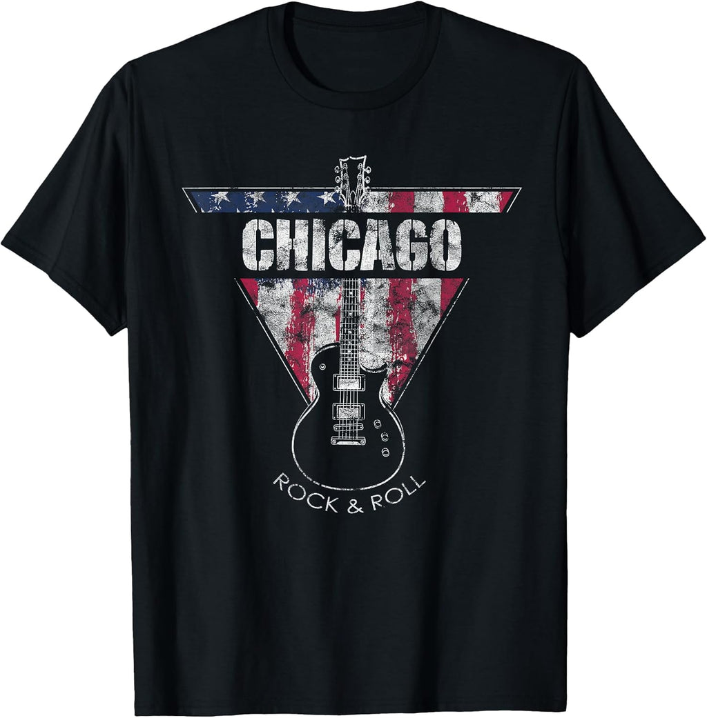 Chicago Vintage American Flag Guitar Player Souvenir - Adult & Kids T-Shirts, Sweatshirts & Hoodies apparel design preview 1