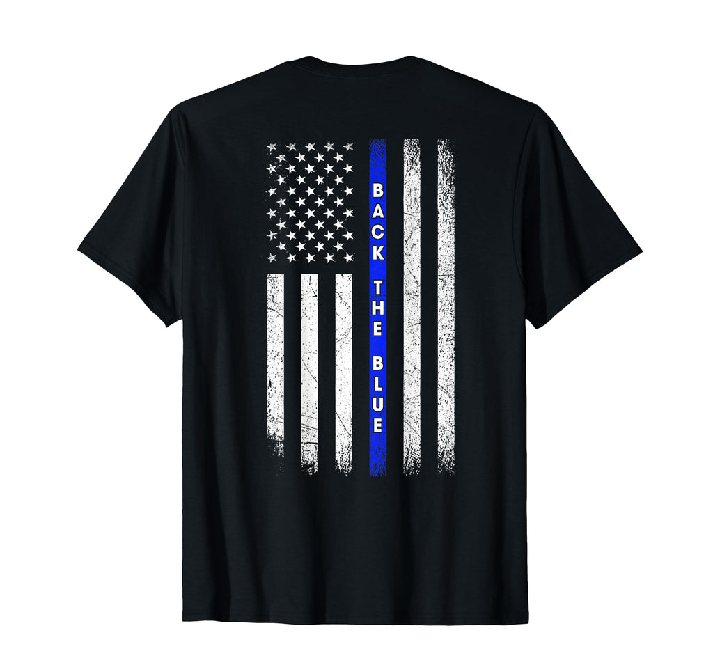 Back Blue Thin Blue Line American Flag T-Shirt - Custom Art Print Unisex - T-Shirt, Sweatshirt, Hoodie
