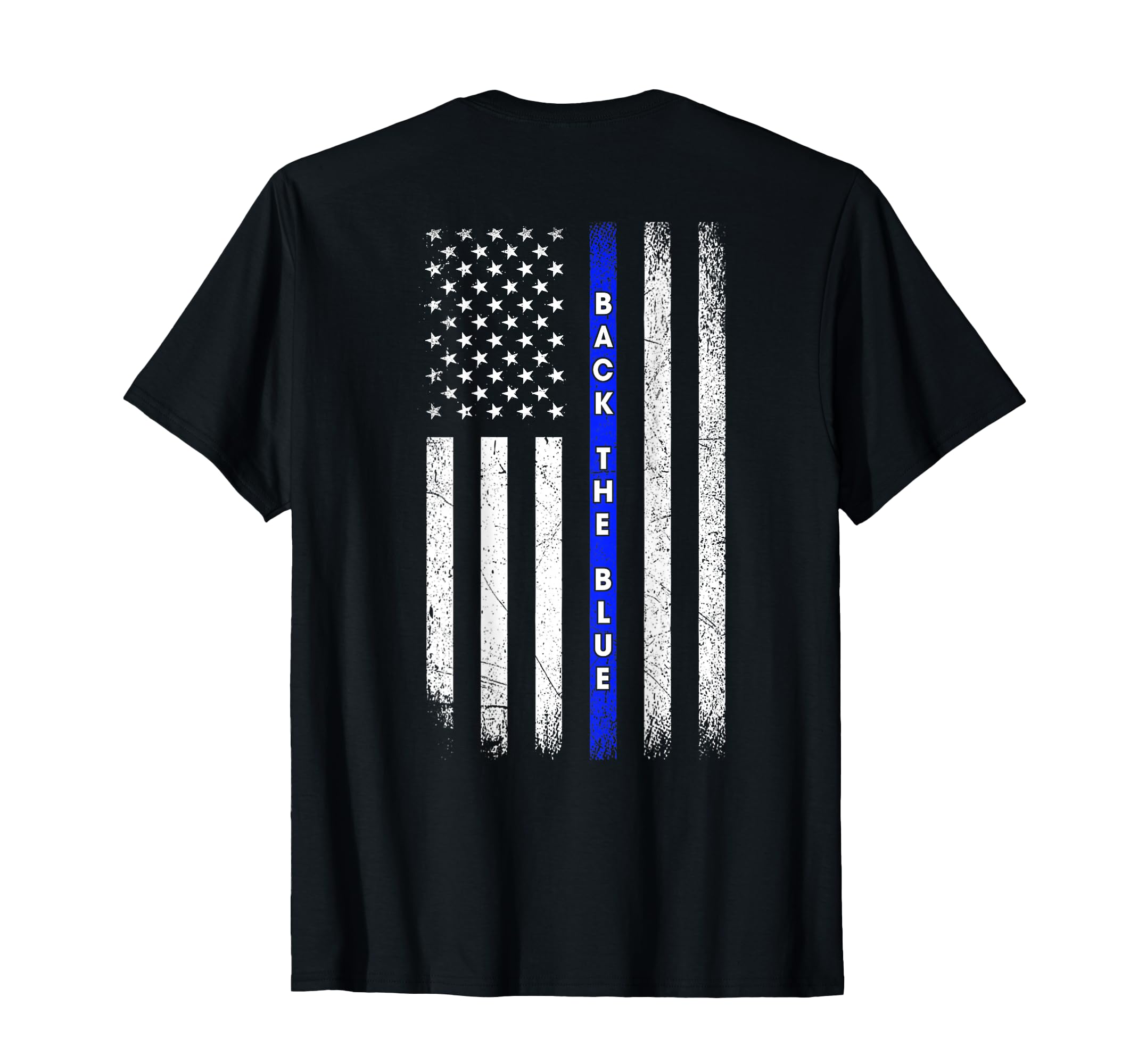 Back Blue Thin Blue Line American Flag T-Shirt - Custom Art Print Unisex - T-Shirt, Sweatshirt, Hoodie