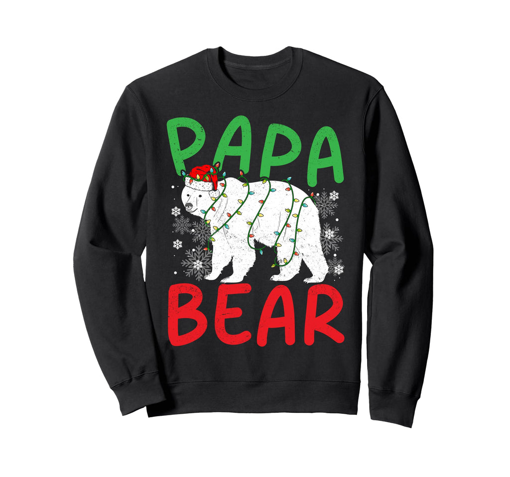Papa Bear Santa Hat Lights Festive Sweatshirt - Trendy Graphic Men Women - T-Shirt, Sweatshirt, Hoodie