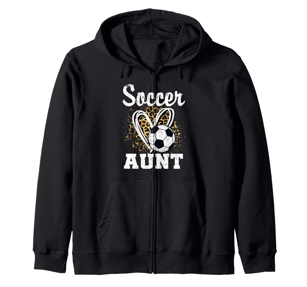 Soccer Aunt Leopard Heart Soccer Fan Hoodie - Novelty Apparel Unisex - T-Shirt, Sweatshirt, Hoodie