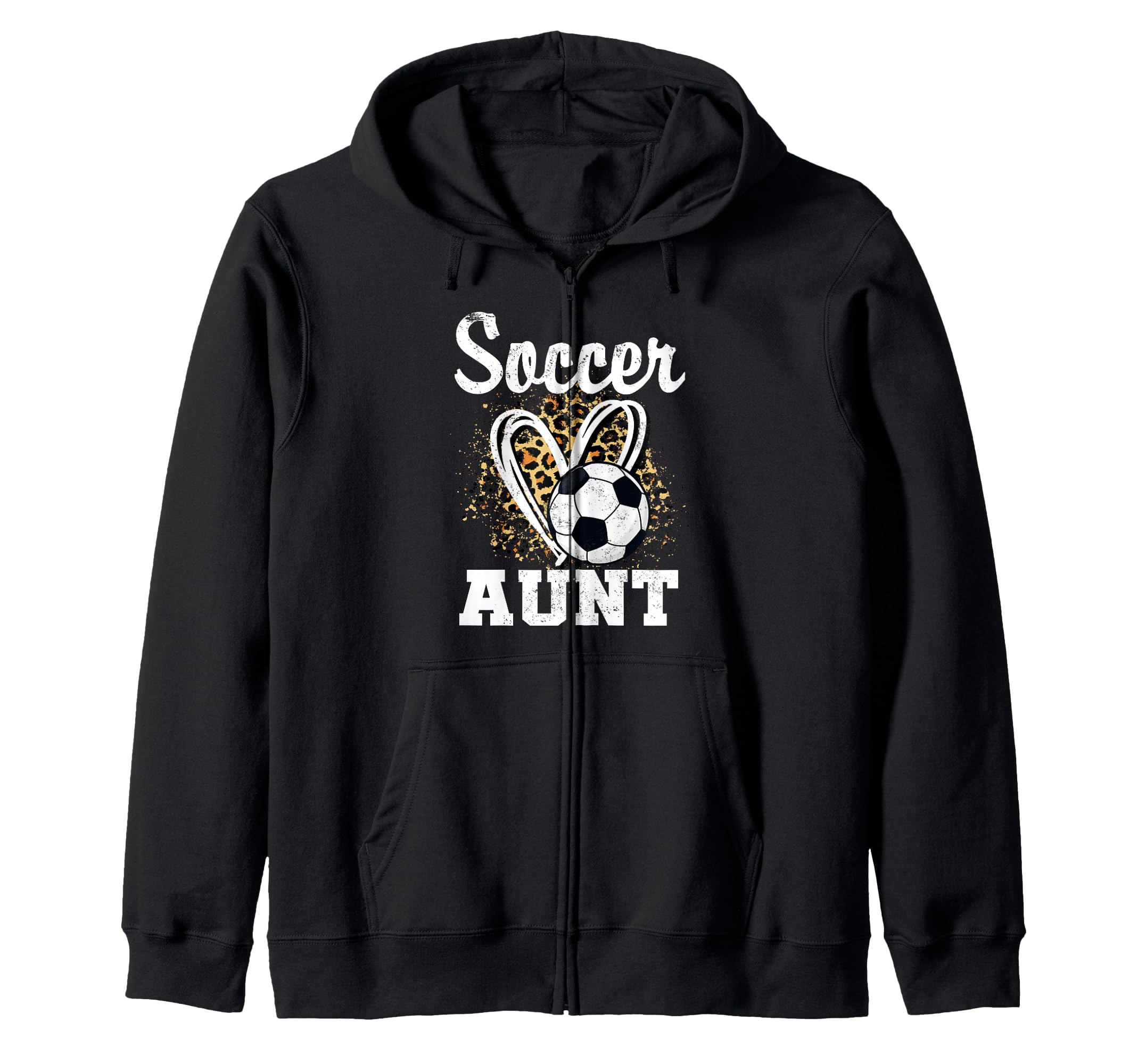 Soccer Aunt Leopard Heart Soccer Fan Hoodie - Novelty Apparel Unisex - T-Shirt, Sweatshirt, Hoodie