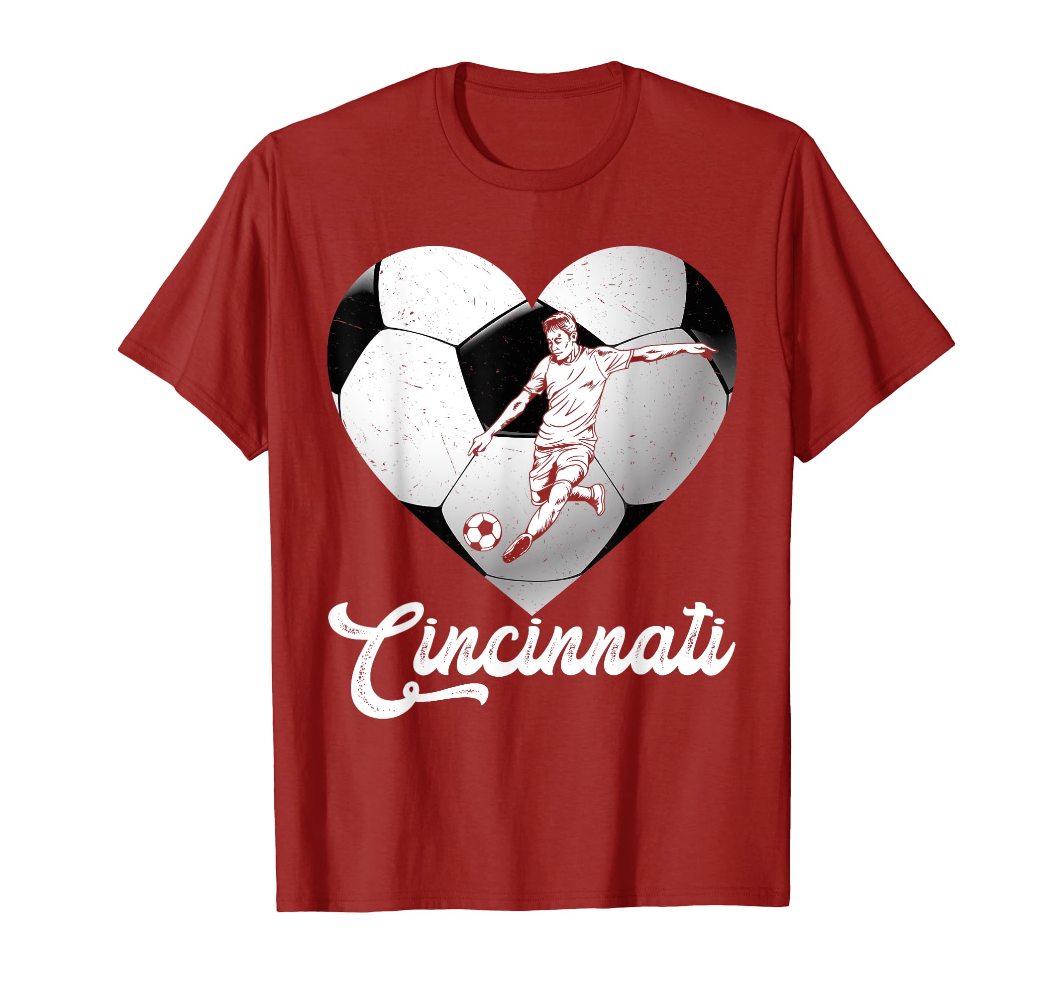 Cincinnati Soccer Heart Distressed T-Shirt - Aesthetic Graphic for Adults - T-Shirt, Sweatshirt, Hoodie