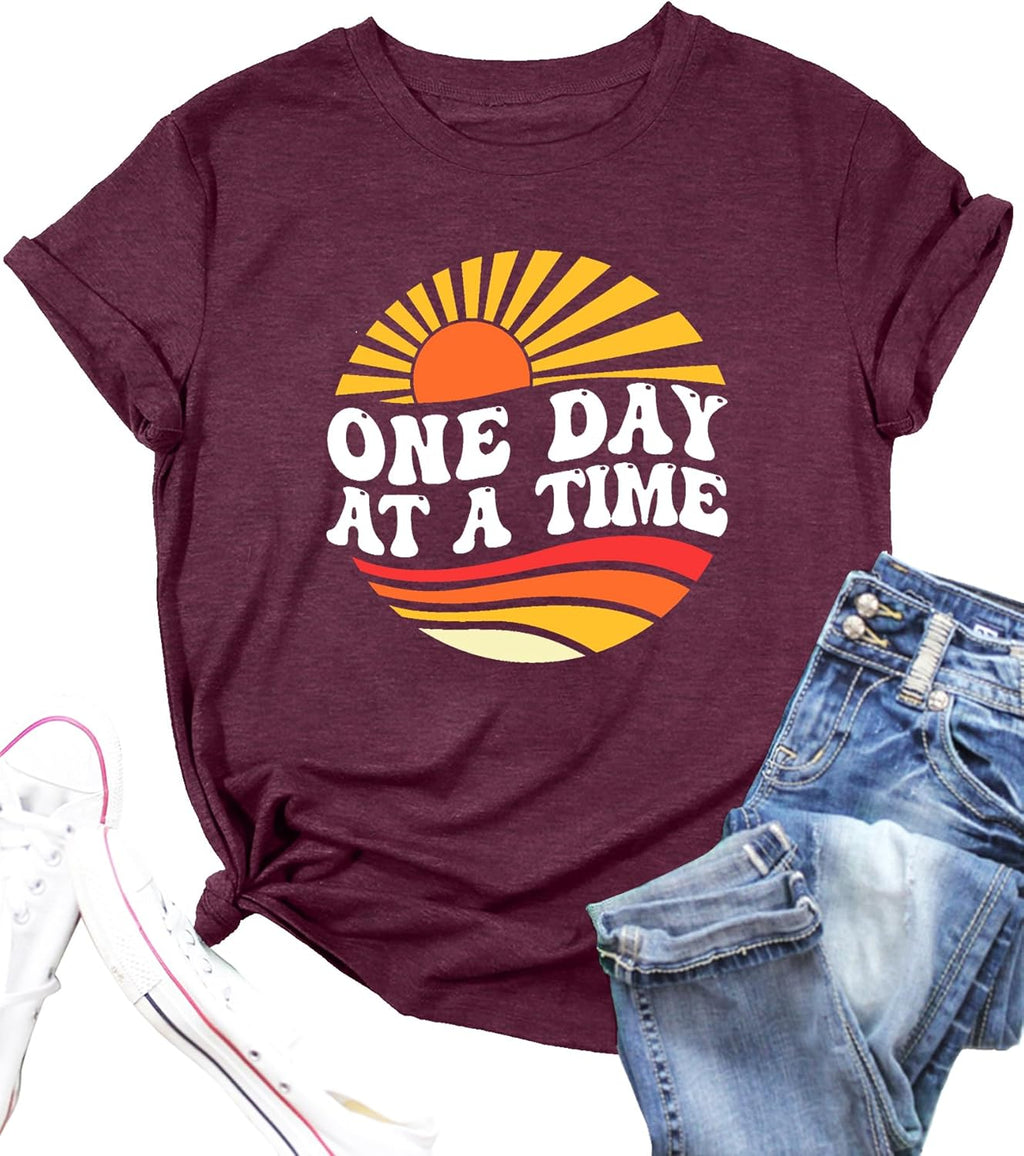 One Day at A Time Motivational Women Sunrise Graphic - Adult & Kids T-Shirts, Sweatshirts & Hoodies apparel design preview 1