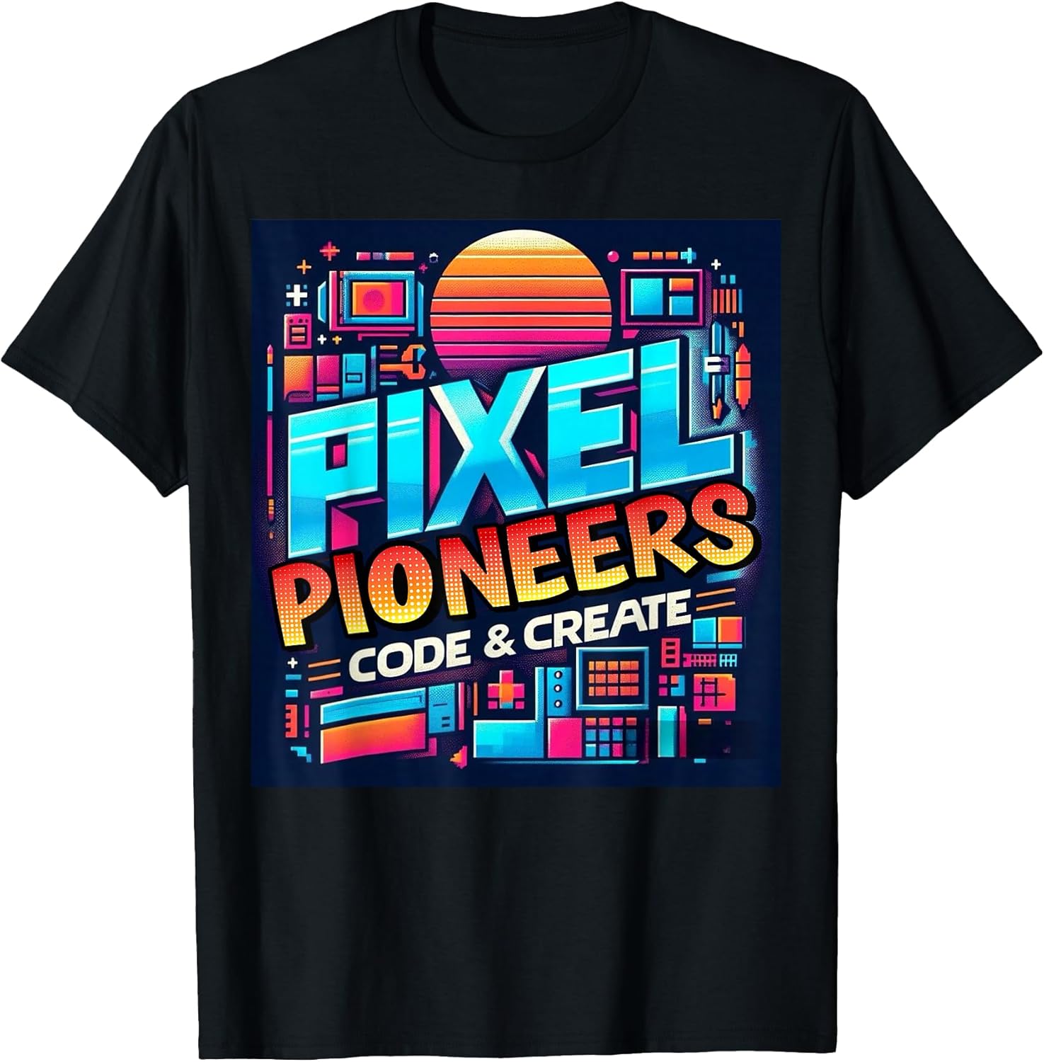Retro Pixel Art Coding Programmer, Digital Artist - Adult & Kids T-Shirts, Sweatshirts & Hoodies apparel design preview 1