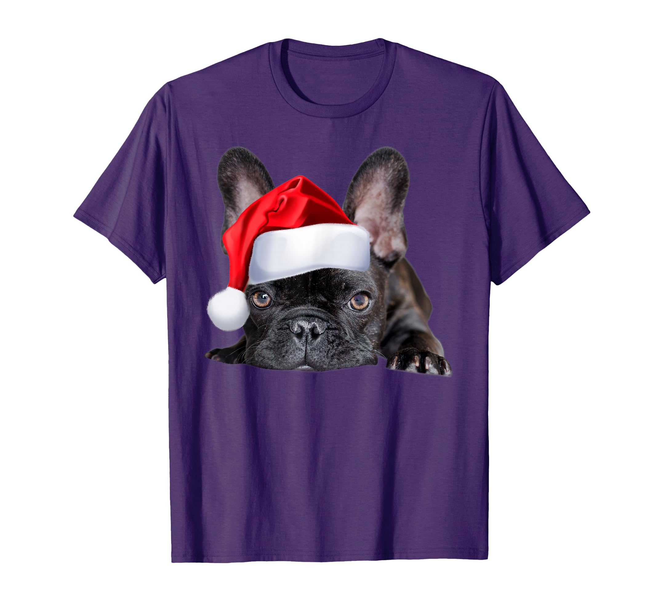French Bulldog Santa Hat Frenchie T-Shirt - Minimalist Print for Adults - T-Shirt, Sweatshirt, Hoodie