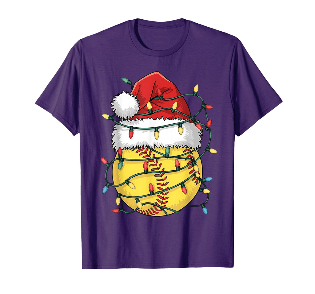 Funny Softball Santa Hat Womens Lights T-Shirt - Fun Novelty Design Unisex - T-Shirt, Sweatshirt, Hoodie