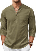 Mens Casual Henley 3/4 Sleeve Band Collar Cotton - Adult & Kids T-Shirts, Sweatshirts & Hoodies apparel design preview 1