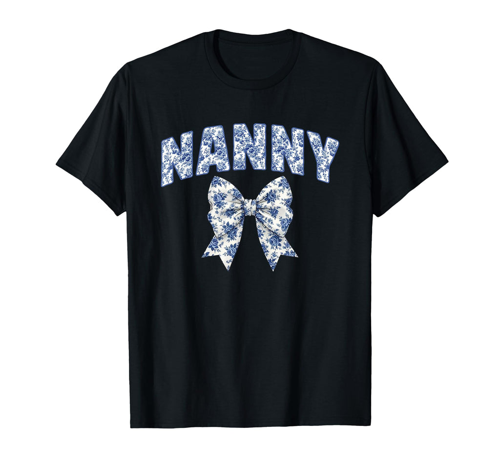 Nanny Coquette Toile Blue Bow T-Shirt - Fun Novelty Design for Adults - T-Shirt, Sweatshirt, Hoodie