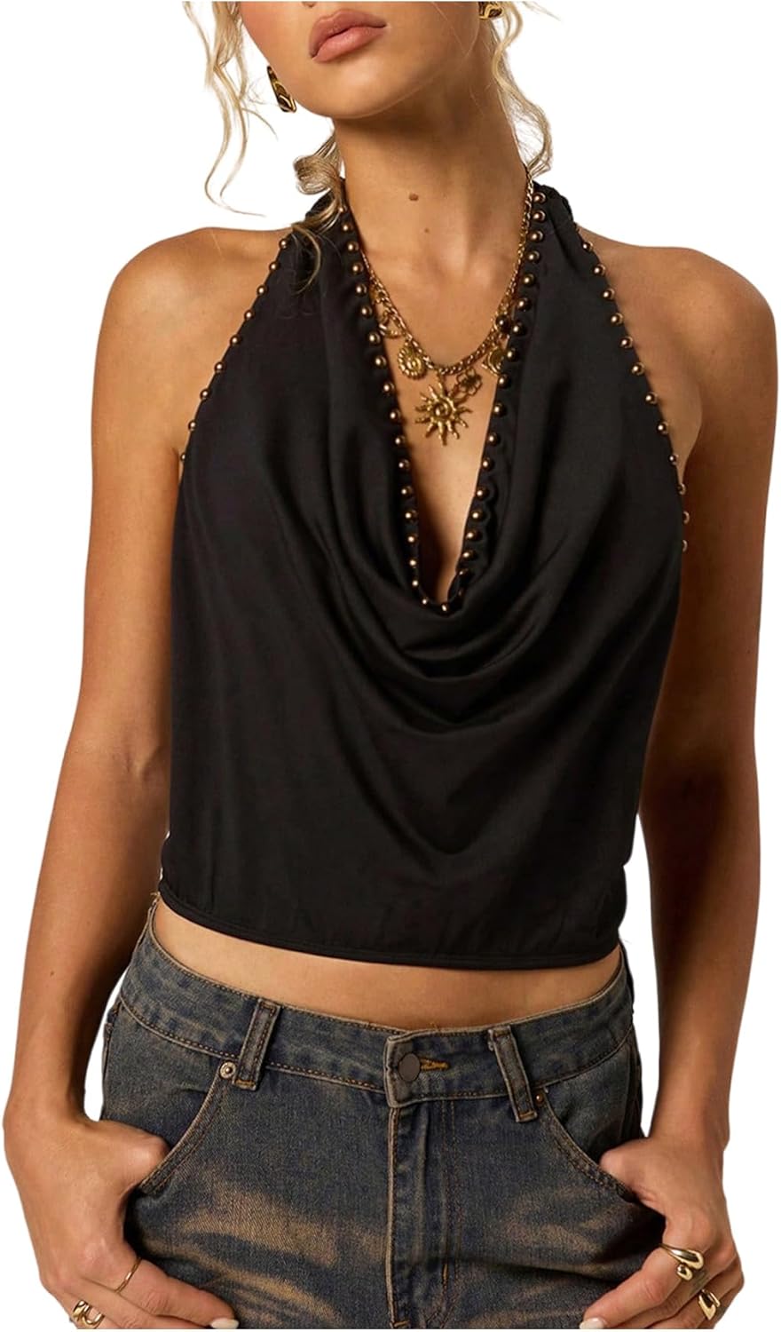 Women's Metal Draped Halter Top Studded Punk Y2K - Adult & Kids T-Shirts, Sweatshirts & Hoodies apparel design preview 1
