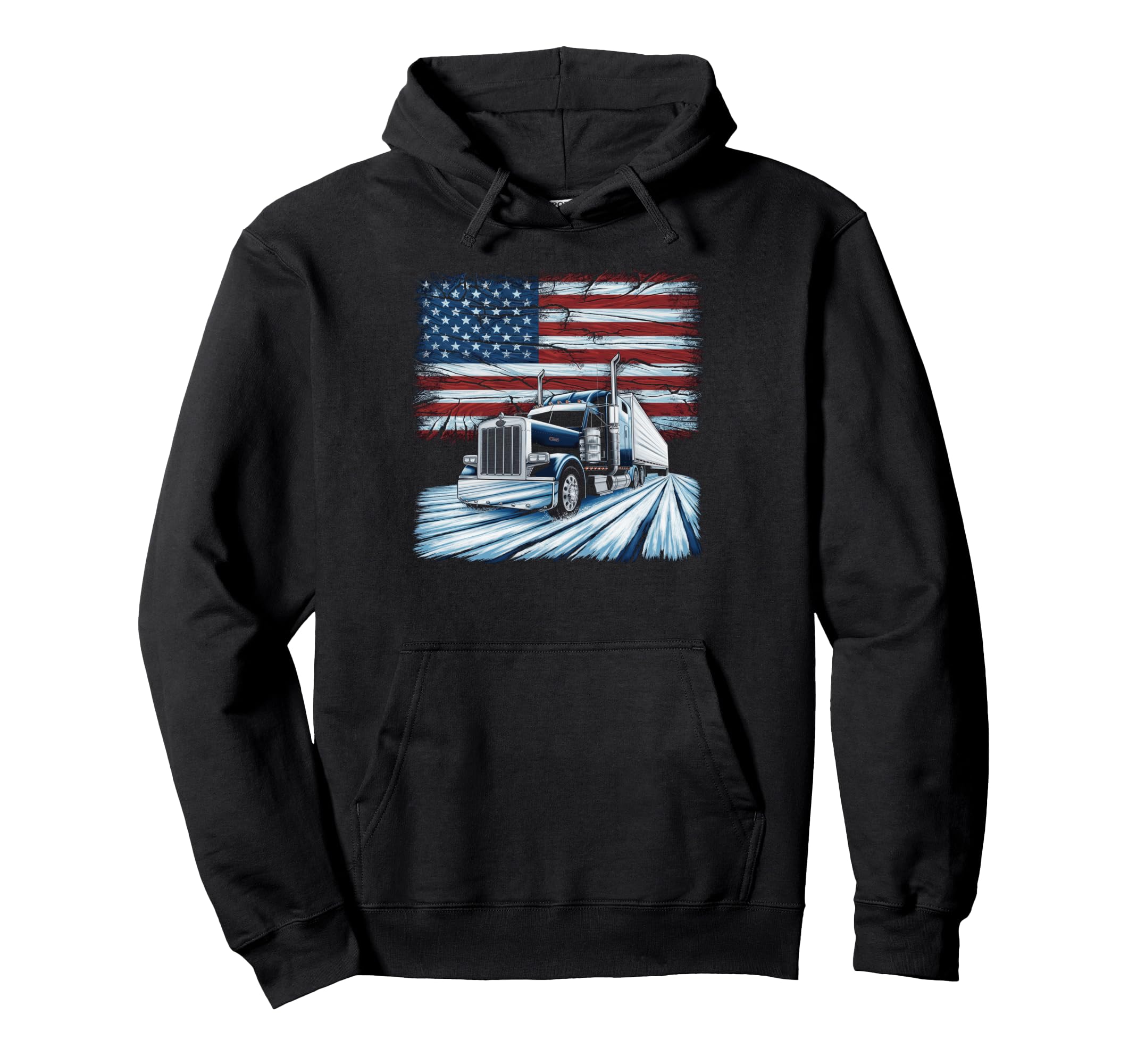 American Flag Trucker Dad Big Rig Hoodie - Minimalist Print for Adults - T-Shirt, Sweatshirt, Hoodie