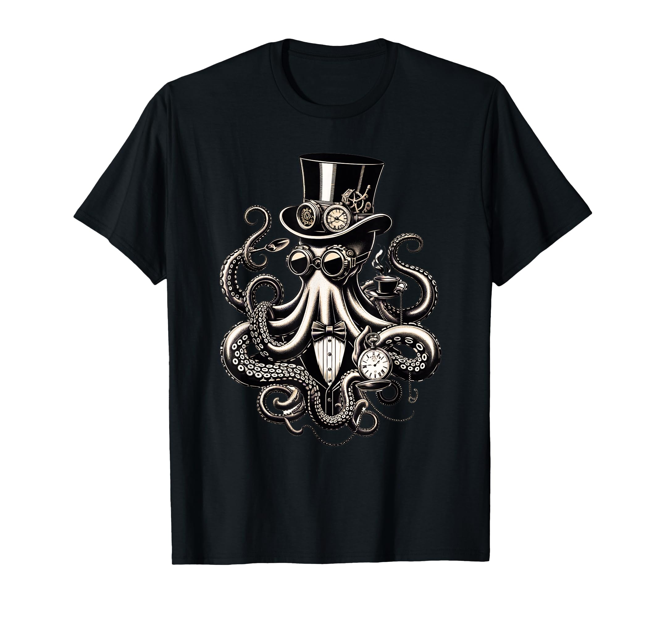 Funny Octopus Steampunk Hat Coffee Cup T-Shirt - Novelty Apparel Men Women - T-Shirt, Sweatshirt, Hoodie