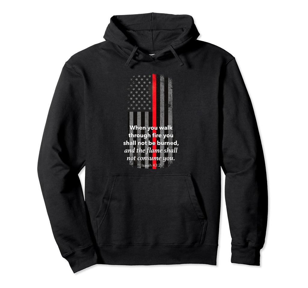 Thin Red Line Firefighter Bible Verse Hoodie - Minimalist Print Unisex - T-Shirt, Sweatshirt, Hoodie